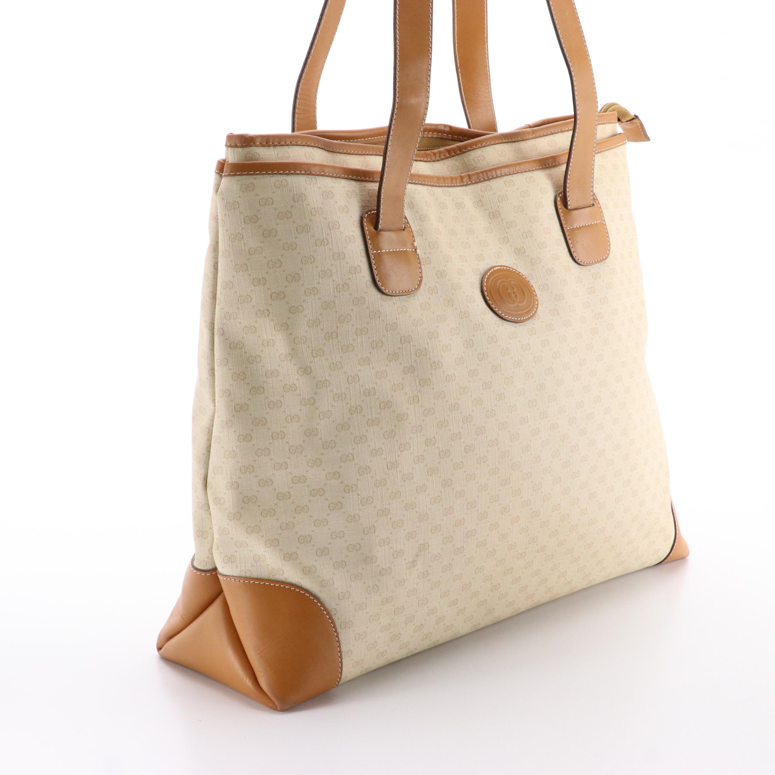 Gucci Shoulder Bag Tote in Beige Micro GG Canvas and Leather