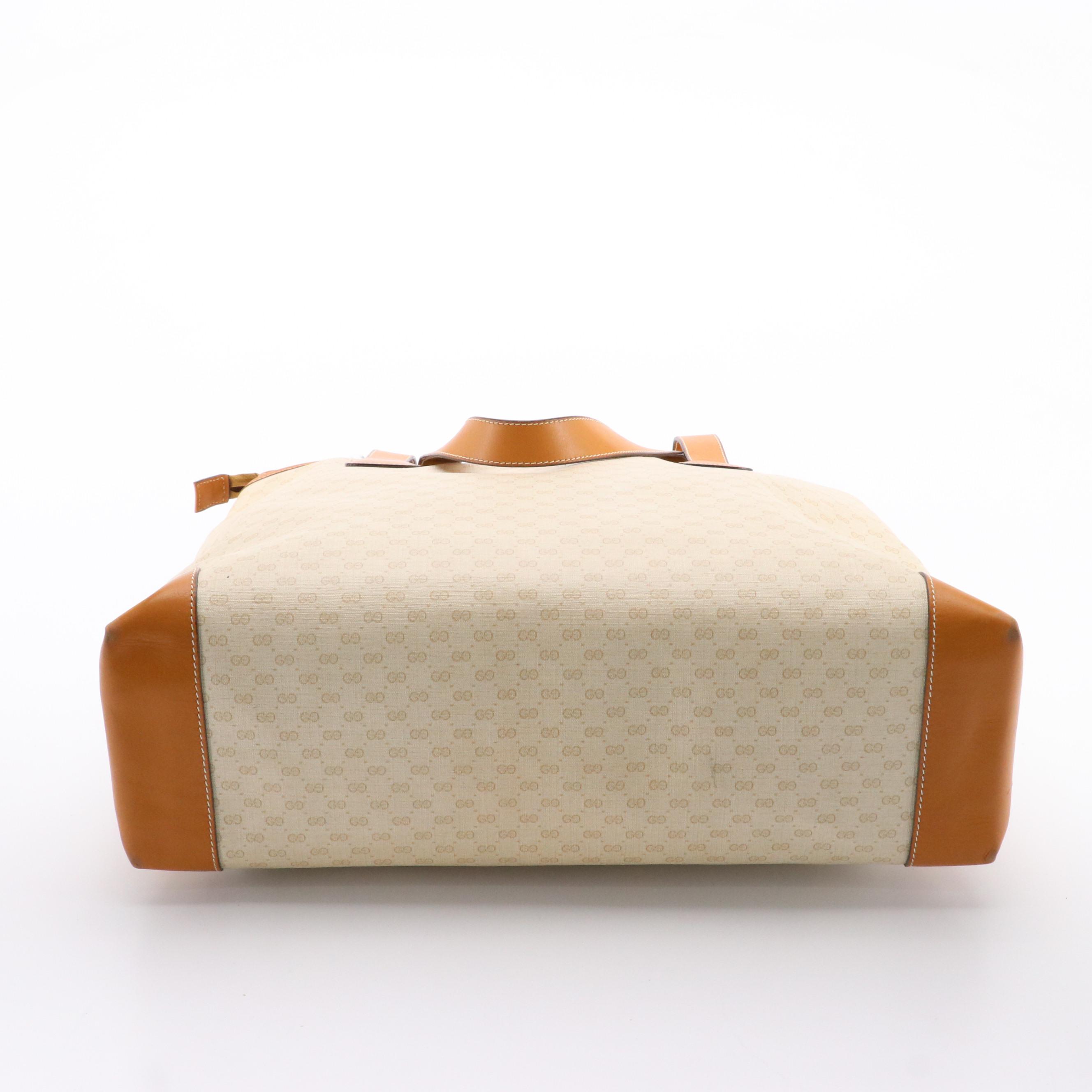 Gucci Shoulder Bag Tote in Beige Micro GG Canvas and Leather