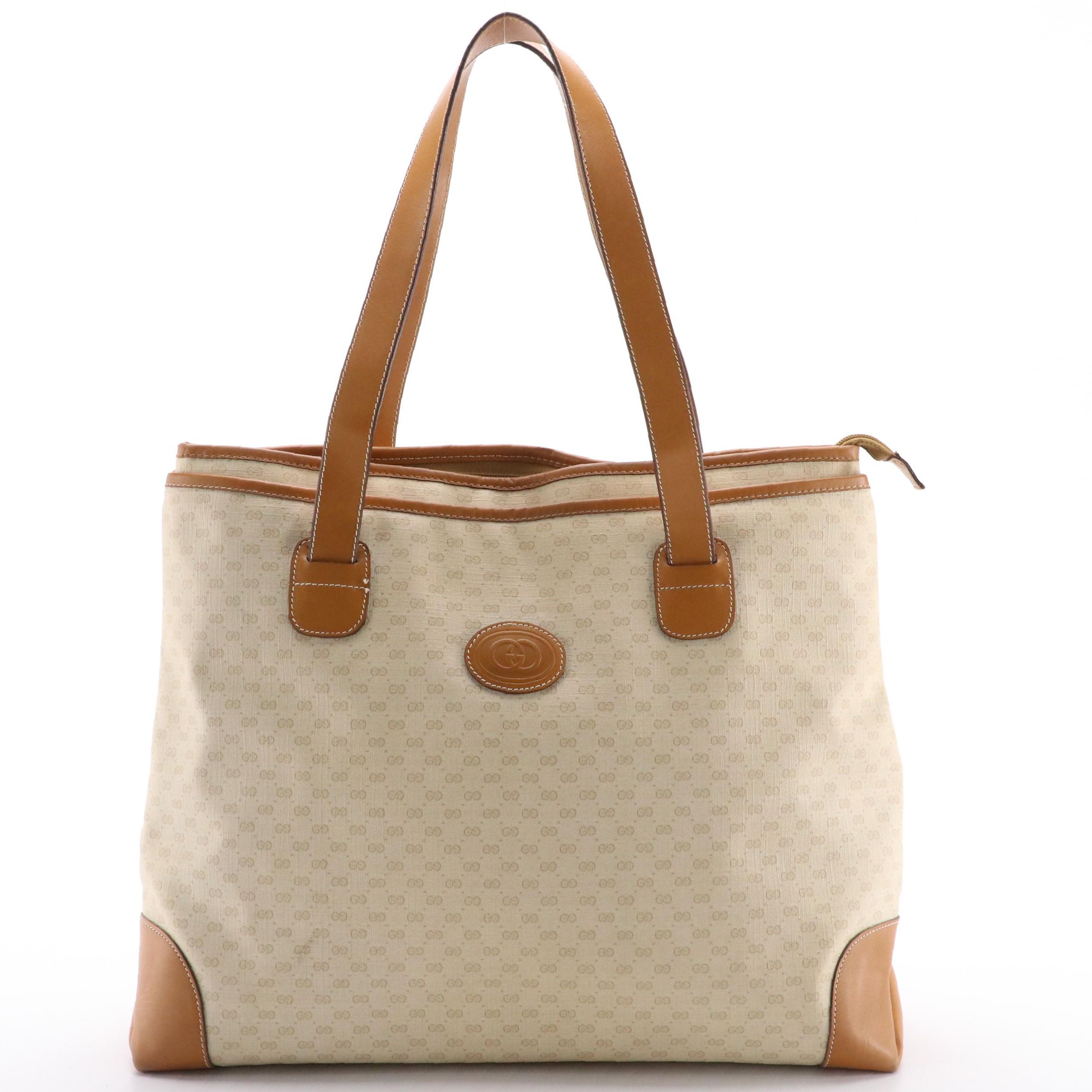 Gucci Shoulder Bag Tote in Beige Micro GG Canvas and Leather