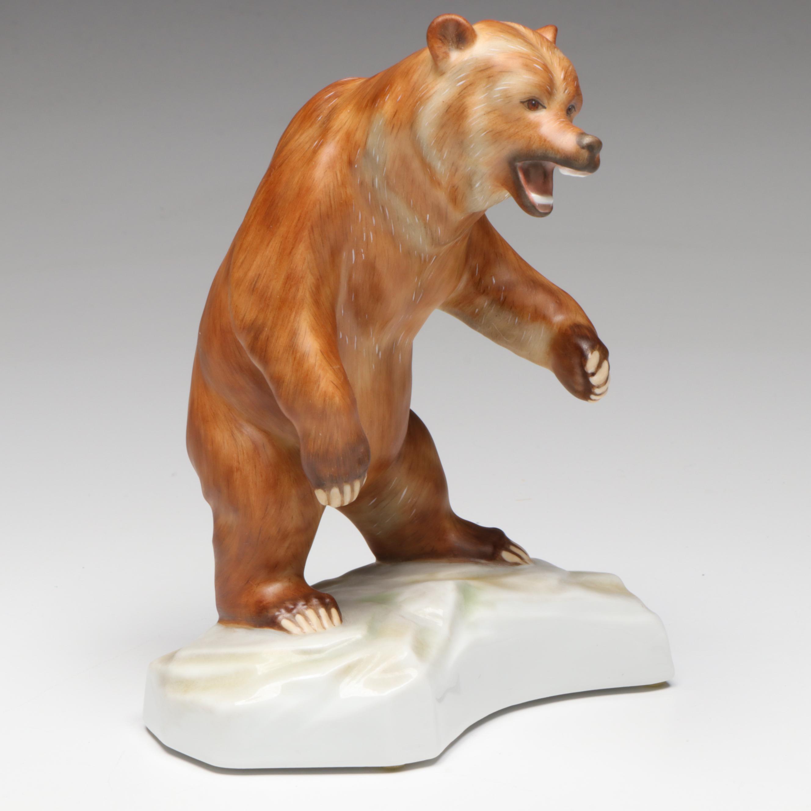 Large Herend "Bear" and "Bull" Porcelain Figures