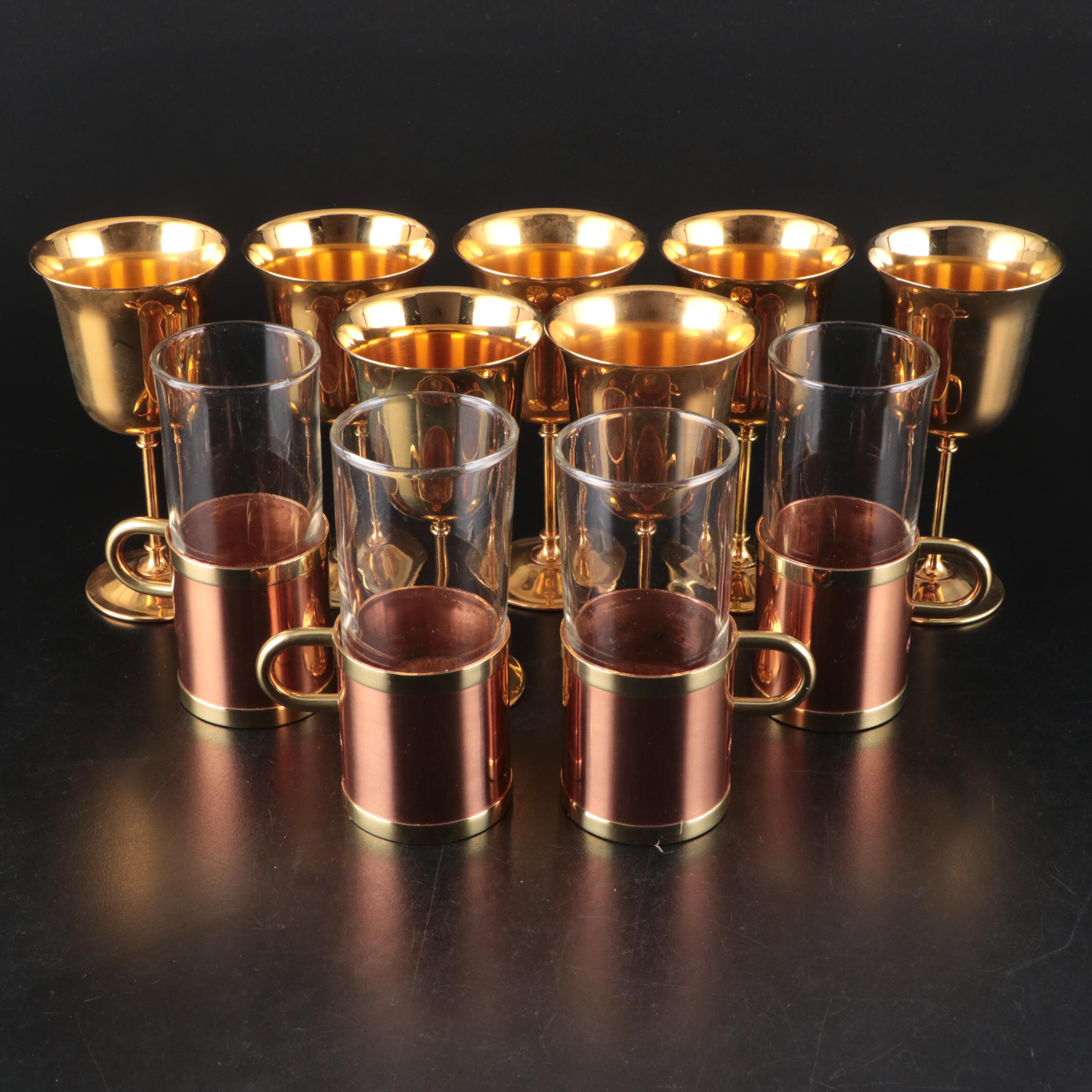 International Silver Gold Plated Chalices with Beucler Copper Mugs