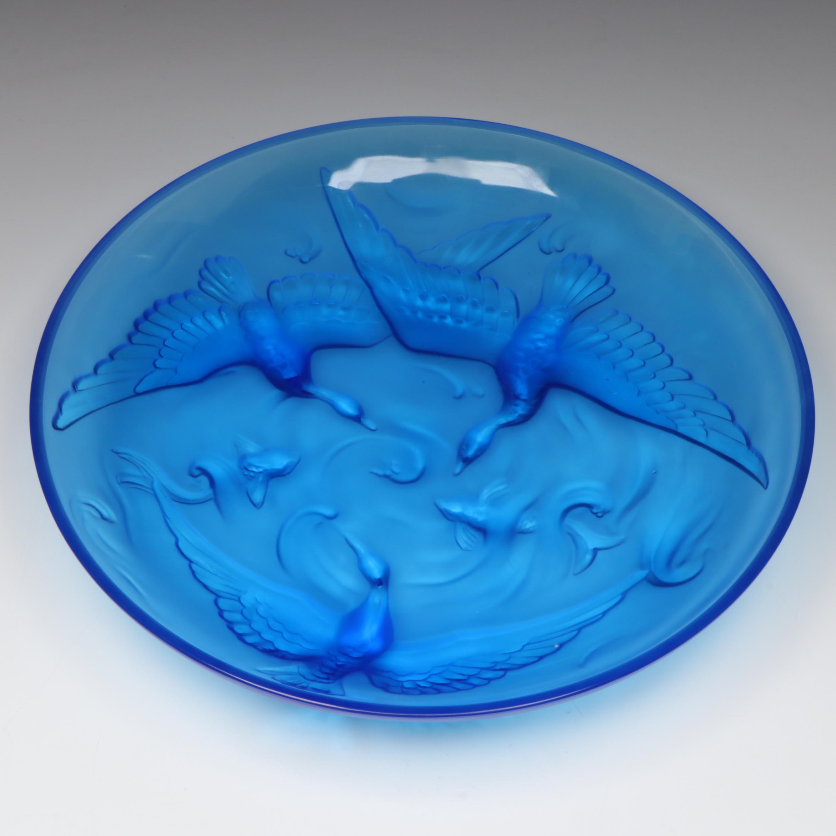 Verlys Blue Glass Centerpiece Bowl, 1930s