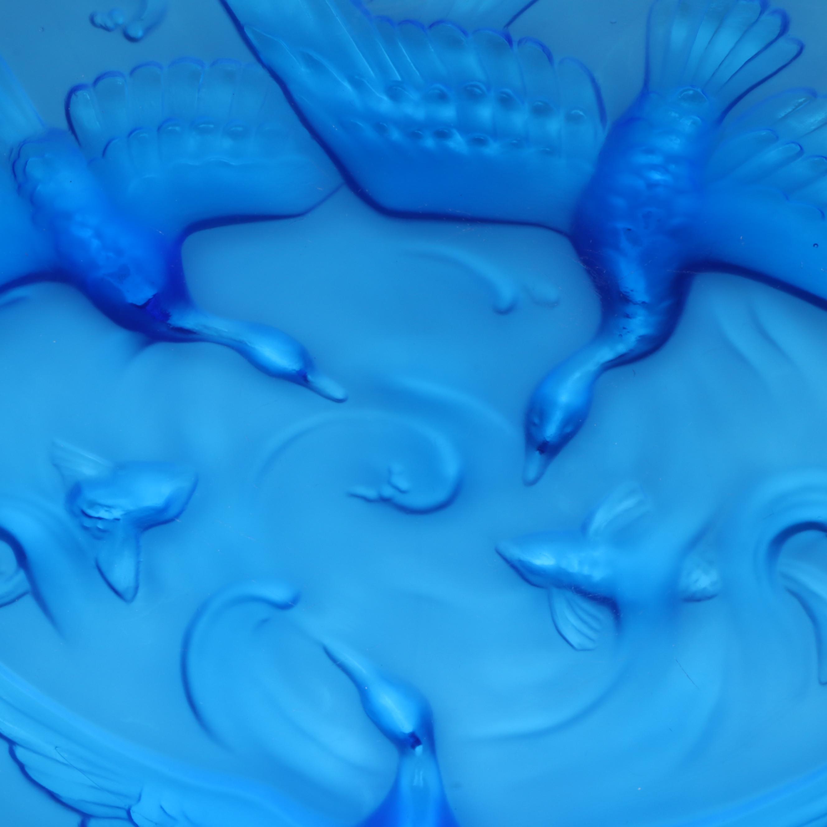 Verlys Blue Glass Centerpiece Bowl, 1930s