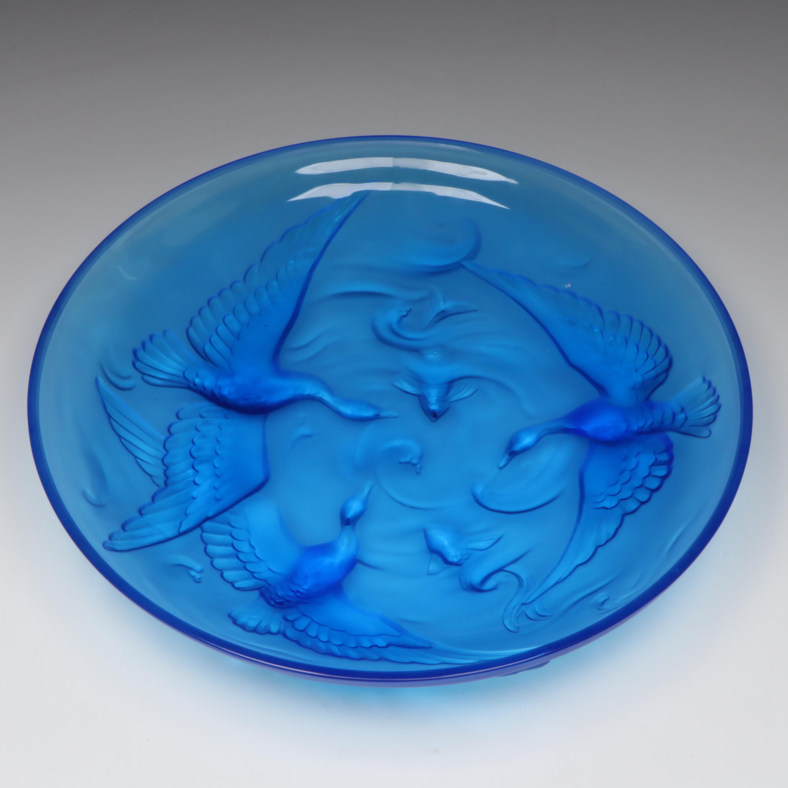 Verlys Blue Glass Centerpiece Bowl, 1930s