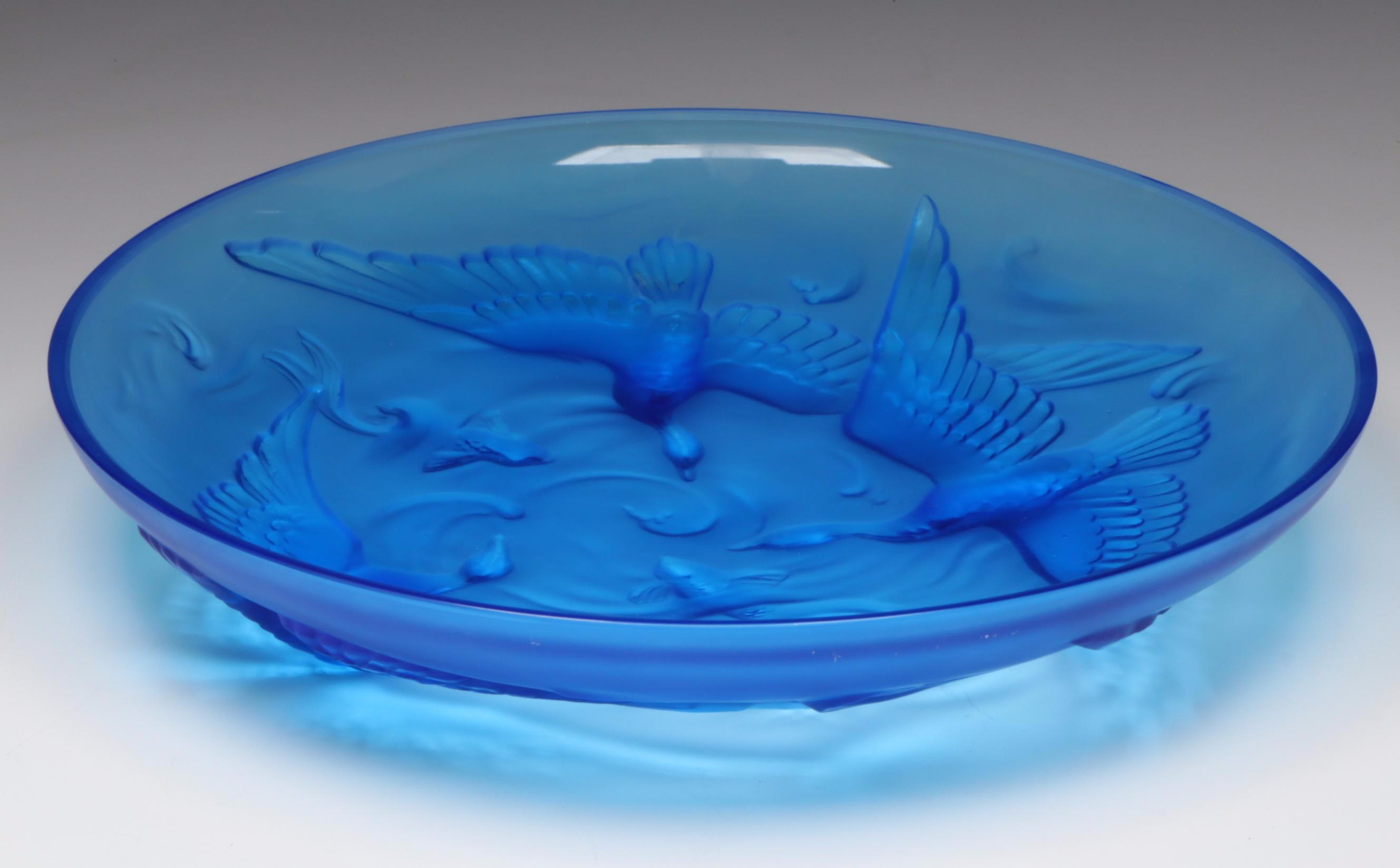 Verlys Blue Glass Centerpiece Bowl, 1930s
