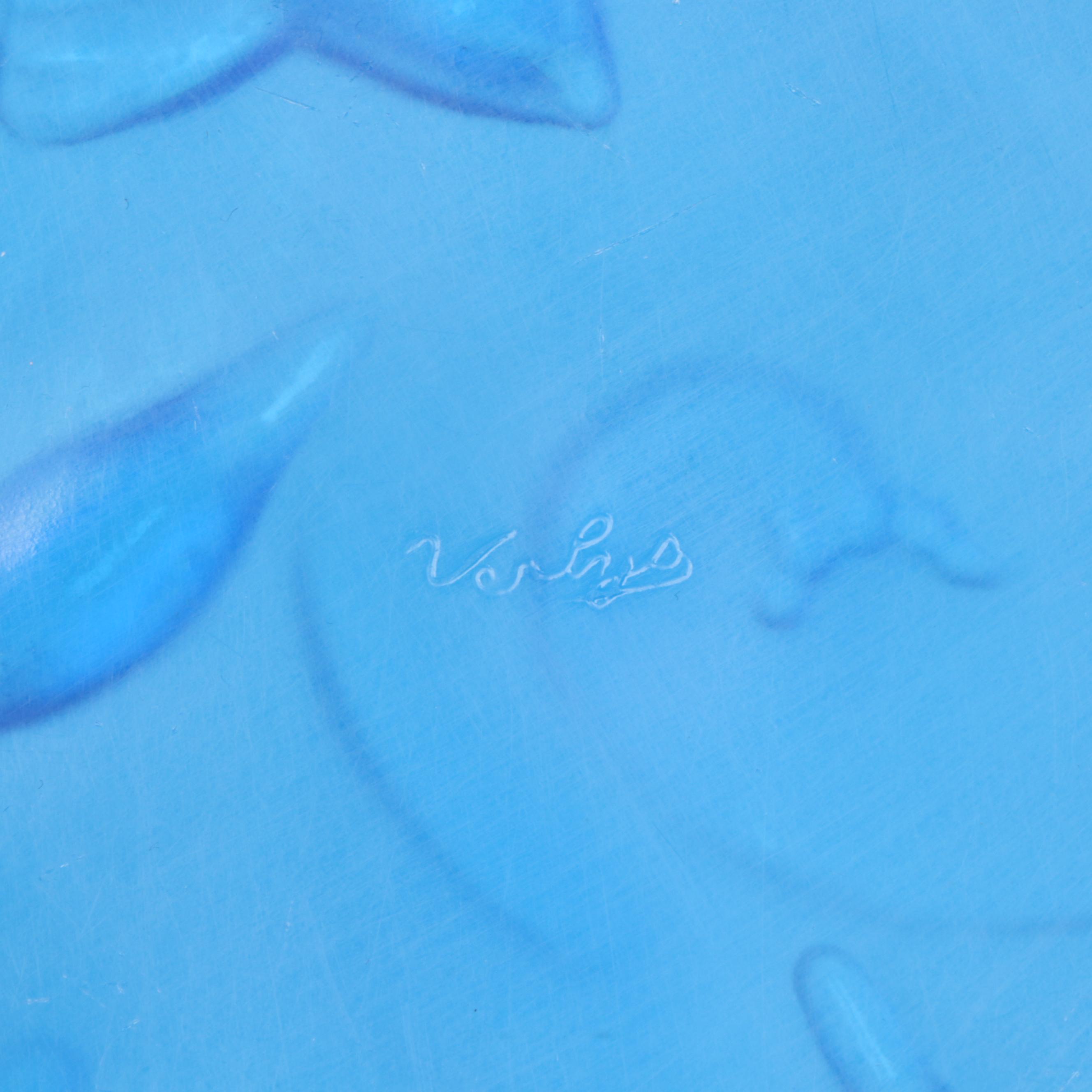 Verlys Blue Glass Centerpiece Bowl, 1930s