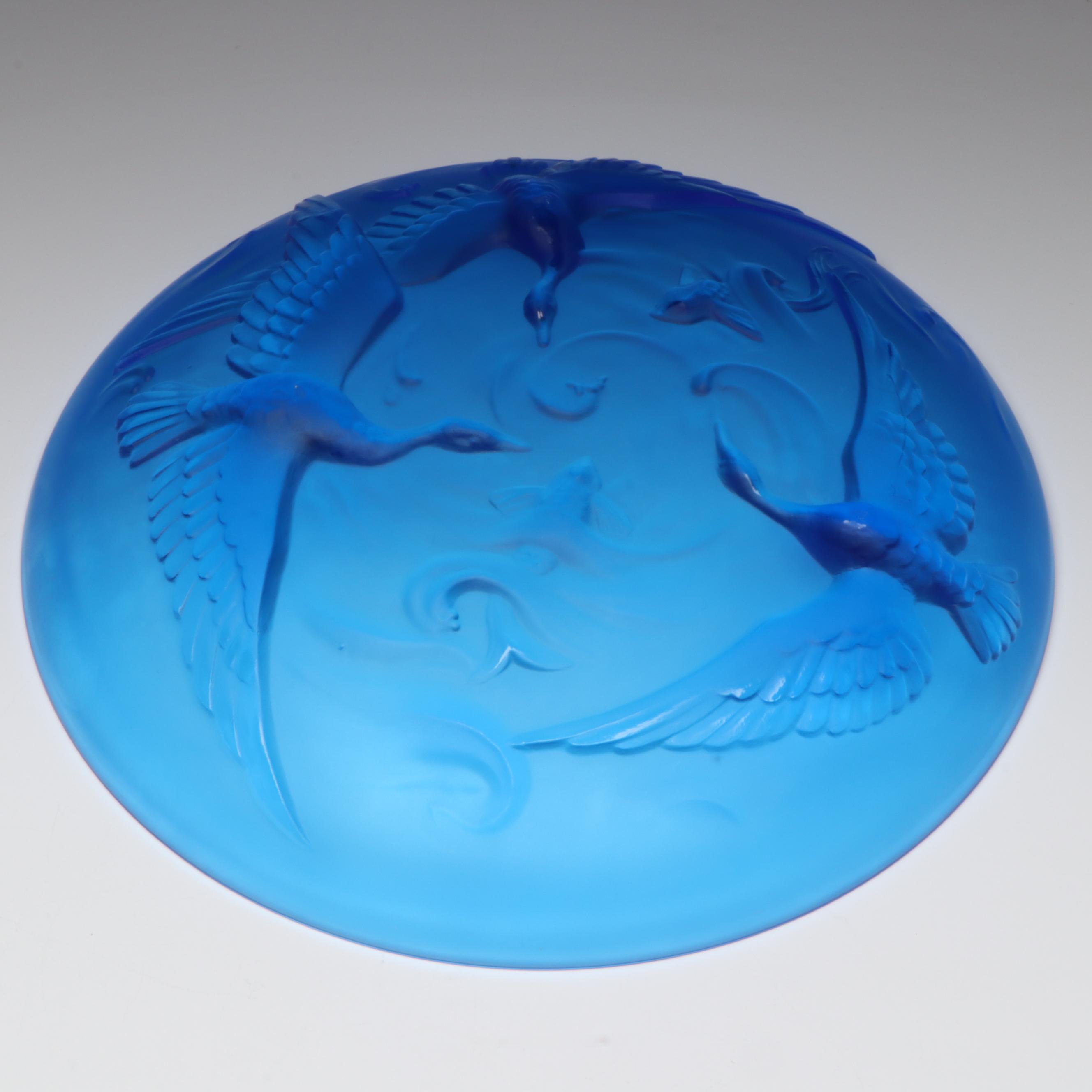 Verlys Blue Glass Centerpiece Bowl, 1930s