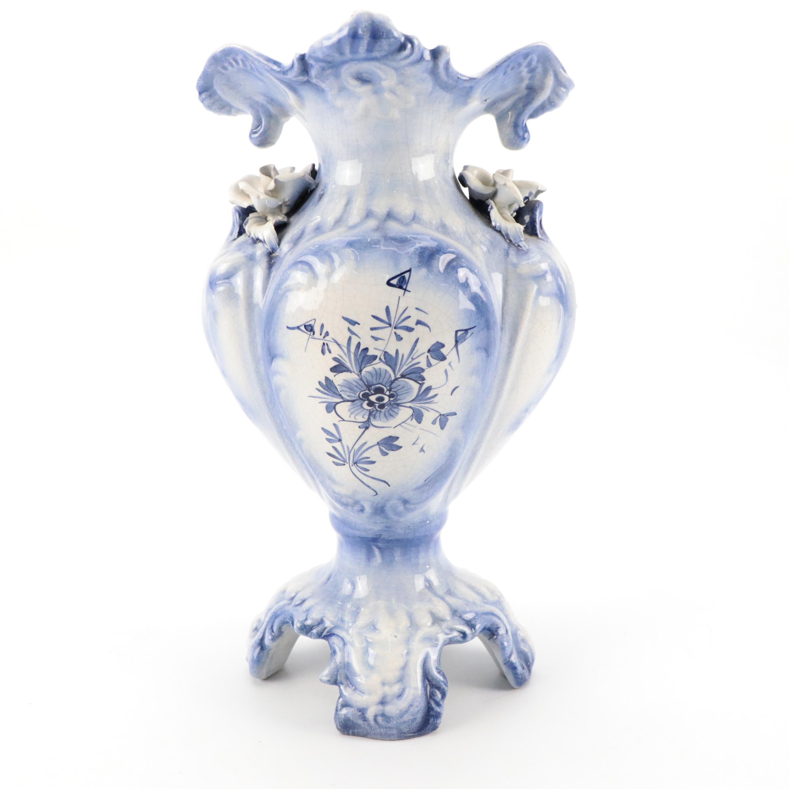 Italian Capodimonte Style Vase with Portuguese Majolica Candlesticks