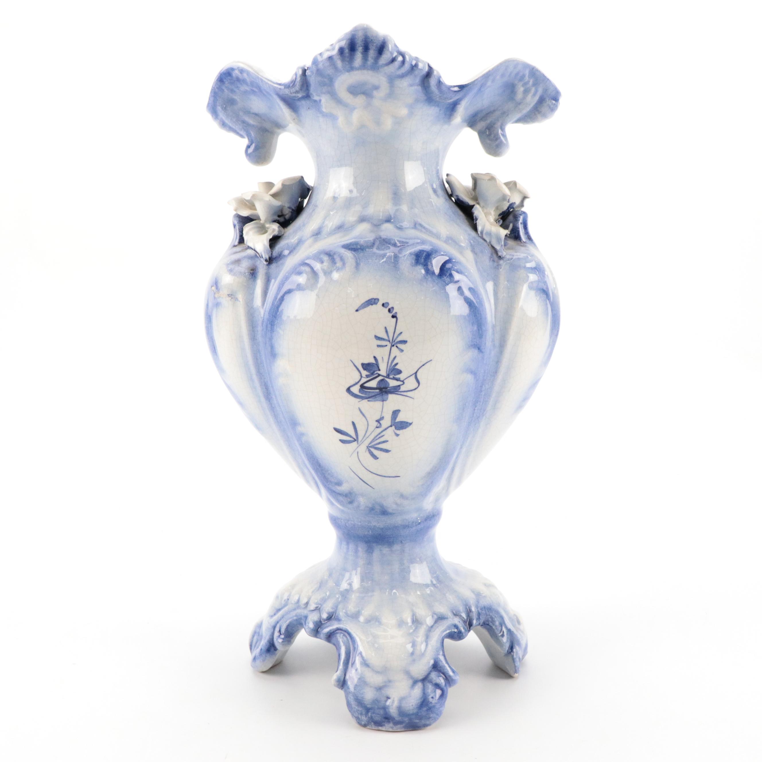 Italian Capodimonte Style Vase with Portuguese Majolica Candlesticks