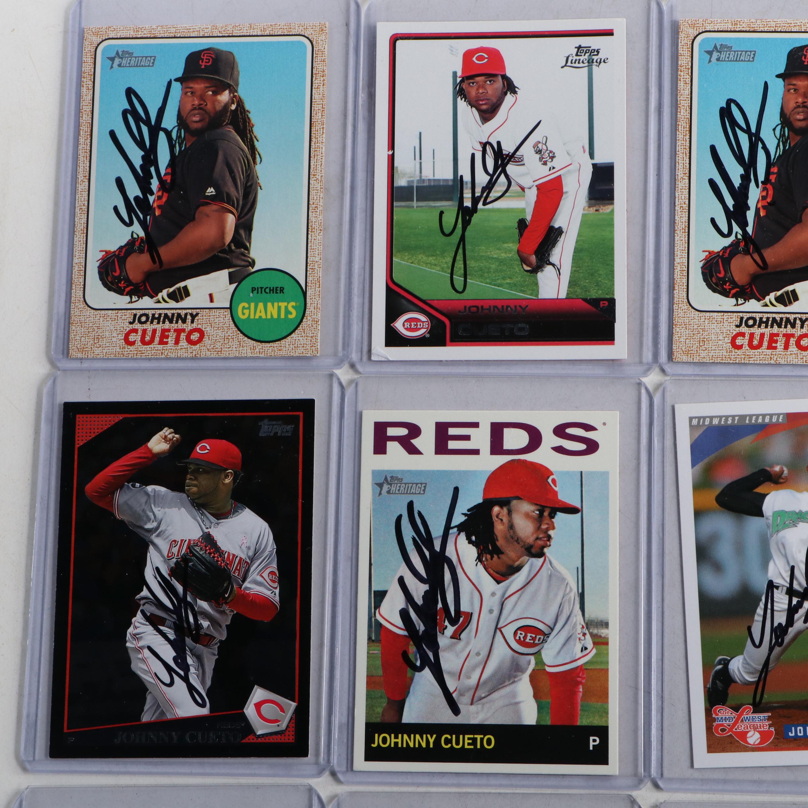 Johnny Cueto Signed Baseball Cards, Early 21st Century