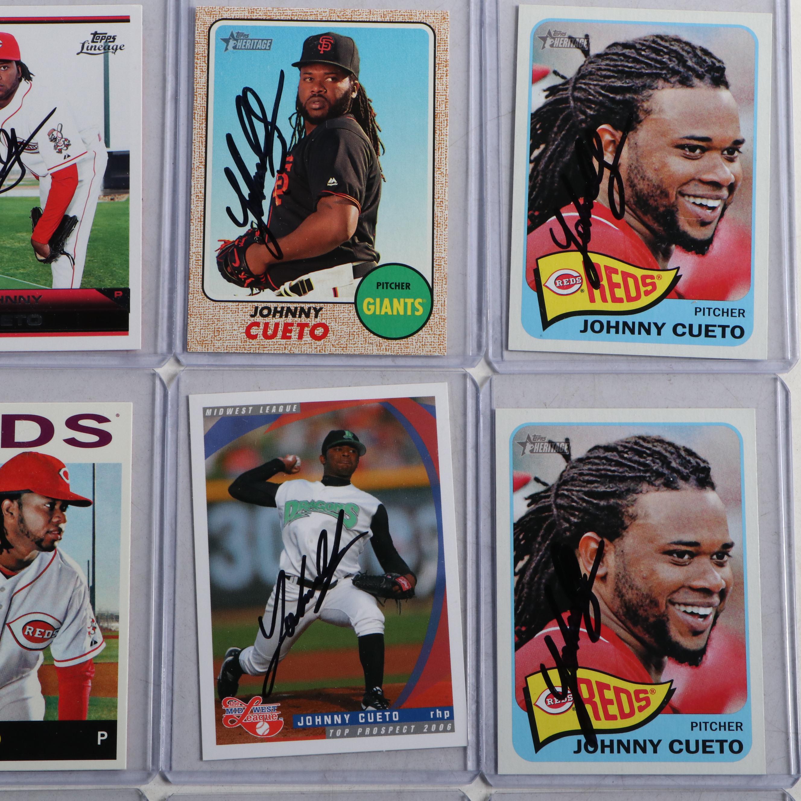 Johnny Cueto Signed Baseball Cards, Early 21st Century