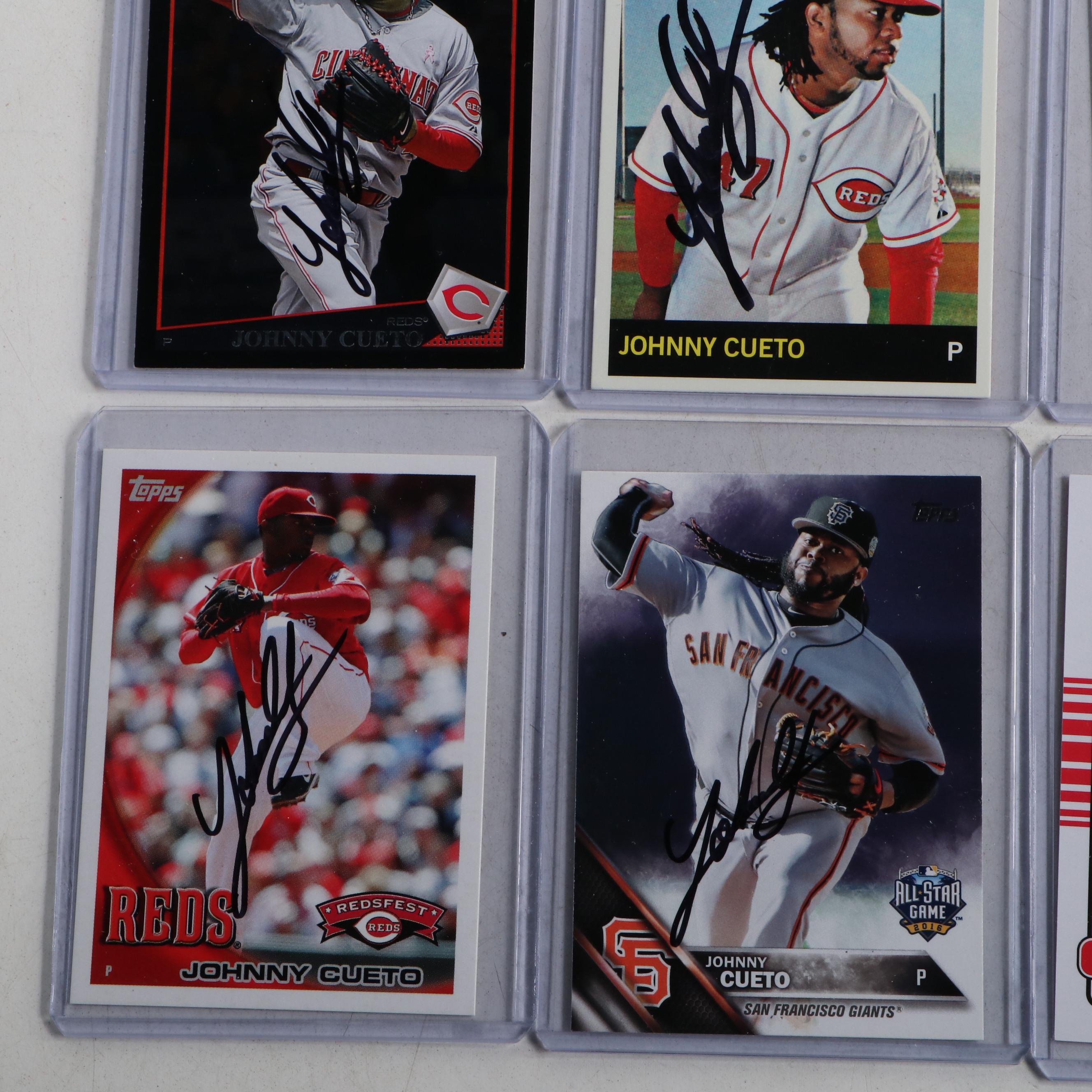 Johnny Cueto Signed Baseball Cards, Early 21st Century