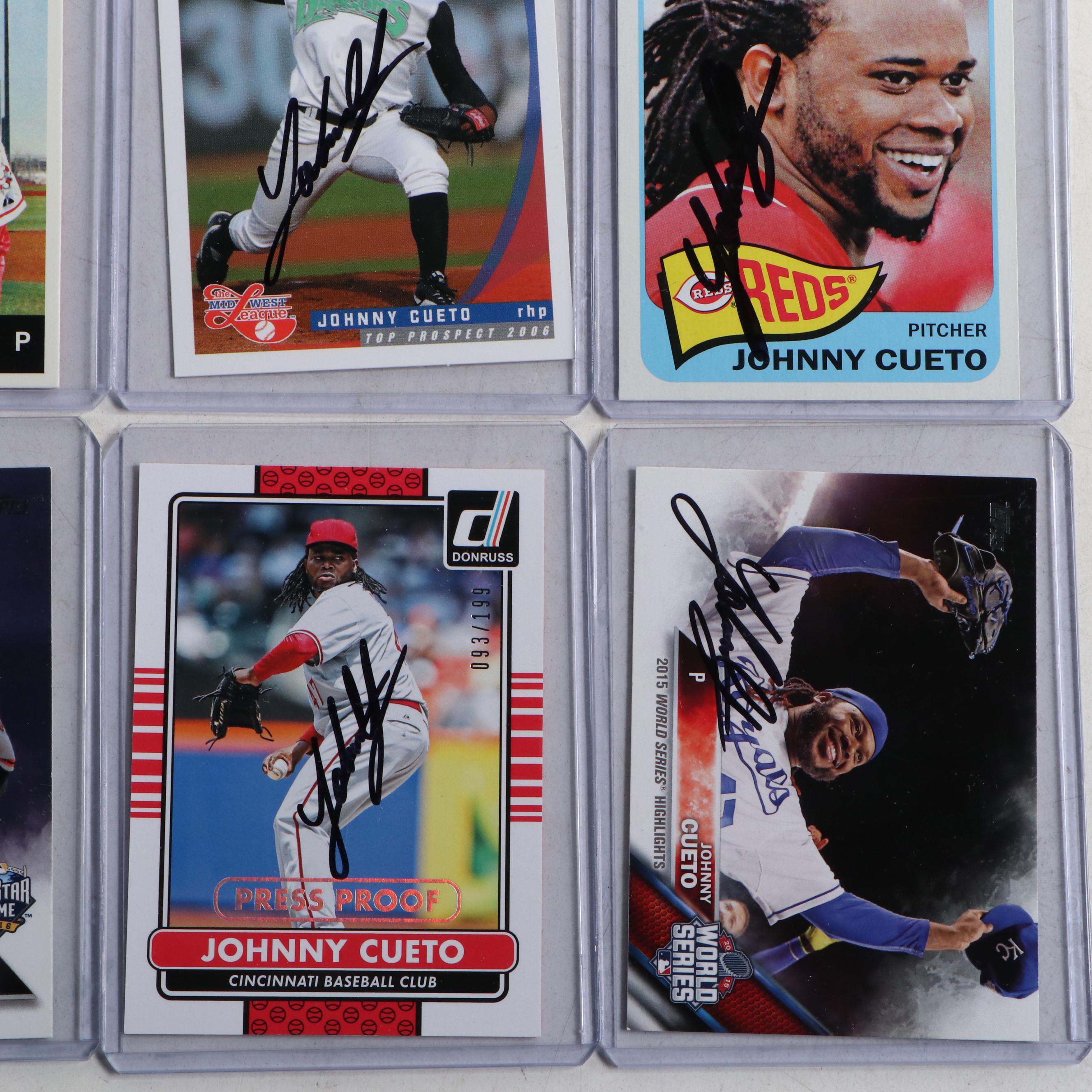 Johnny Cueto Signed Baseball Cards, Early 21st Century