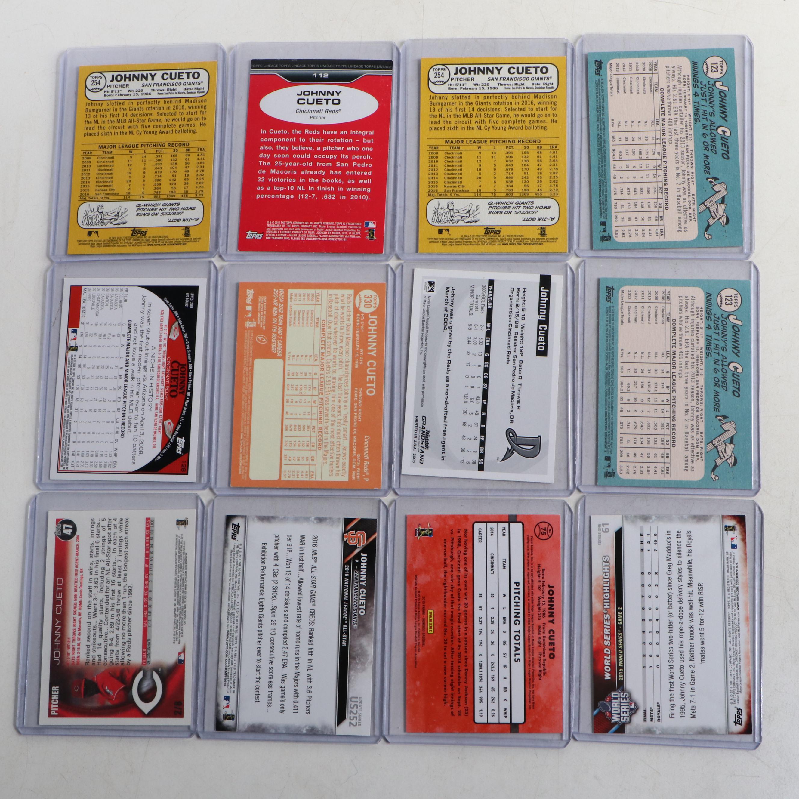 Johnny Cueto Signed Baseball Cards, Early 21st Century