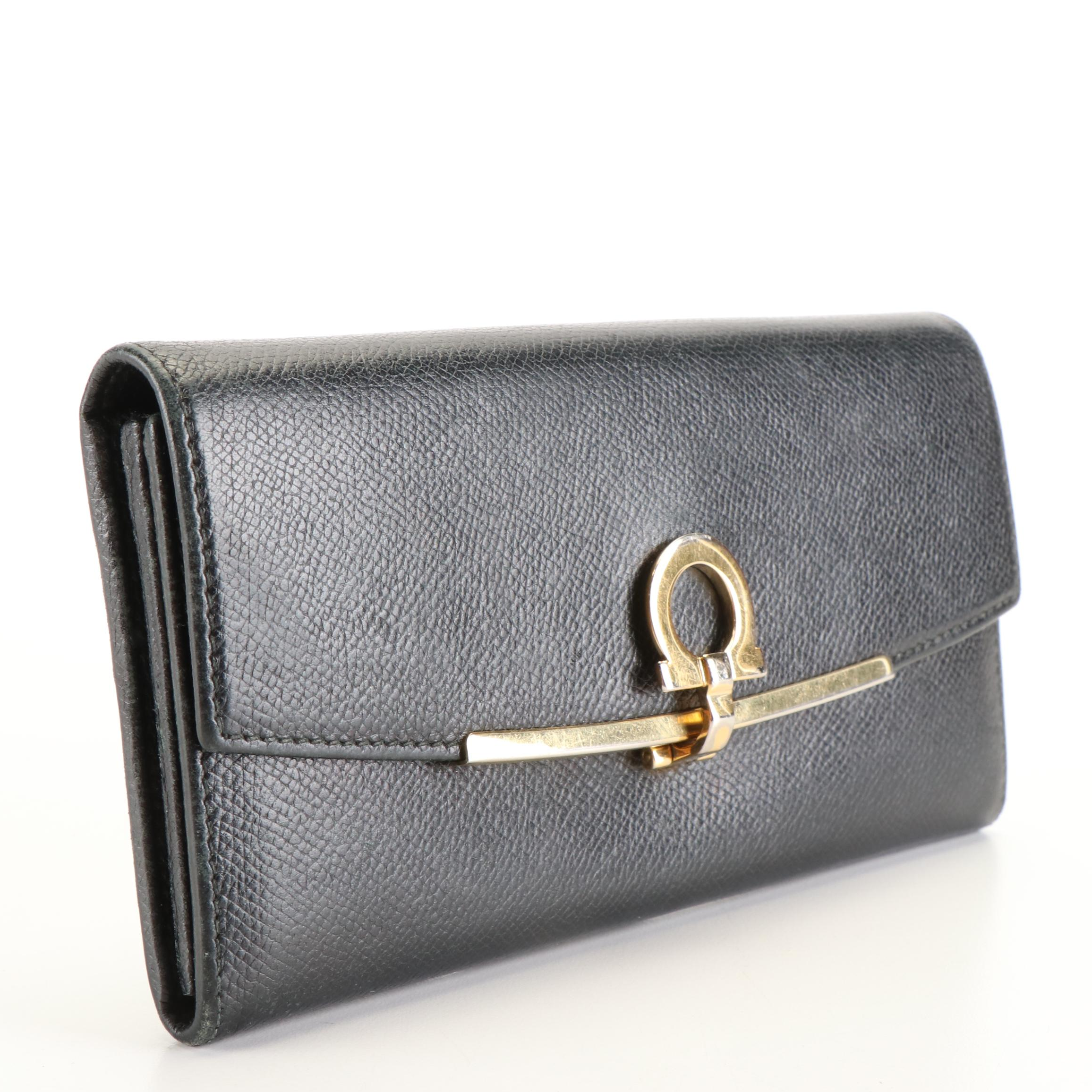 Salvatore Ferragamo Gancini Continental Wallet in Black Leather