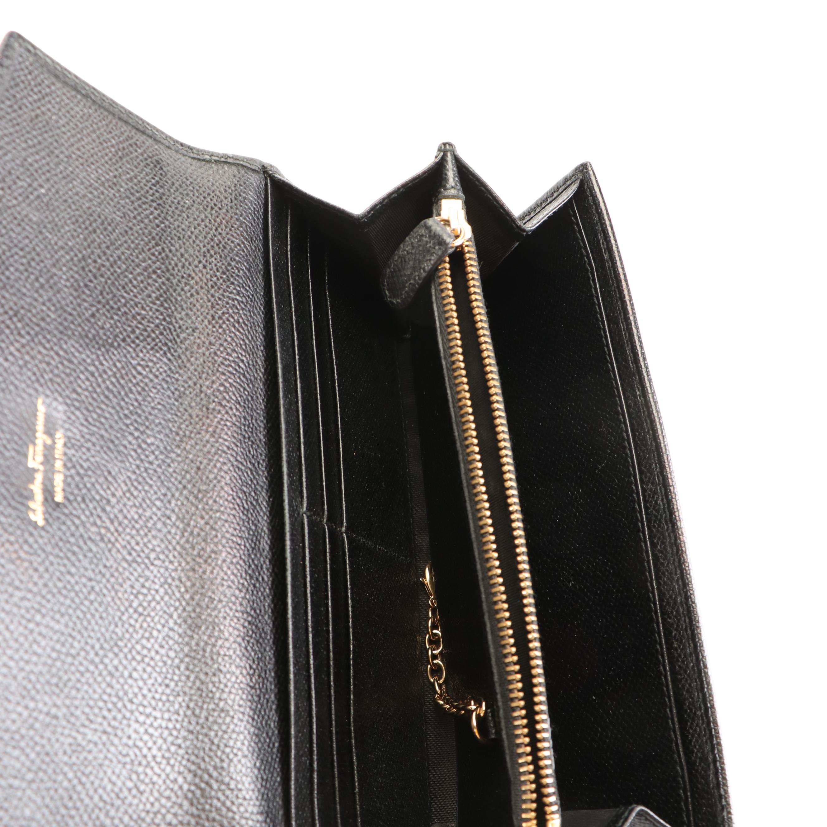 Salvatore Ferragamo Gancini Continental Wallet in Black Leather