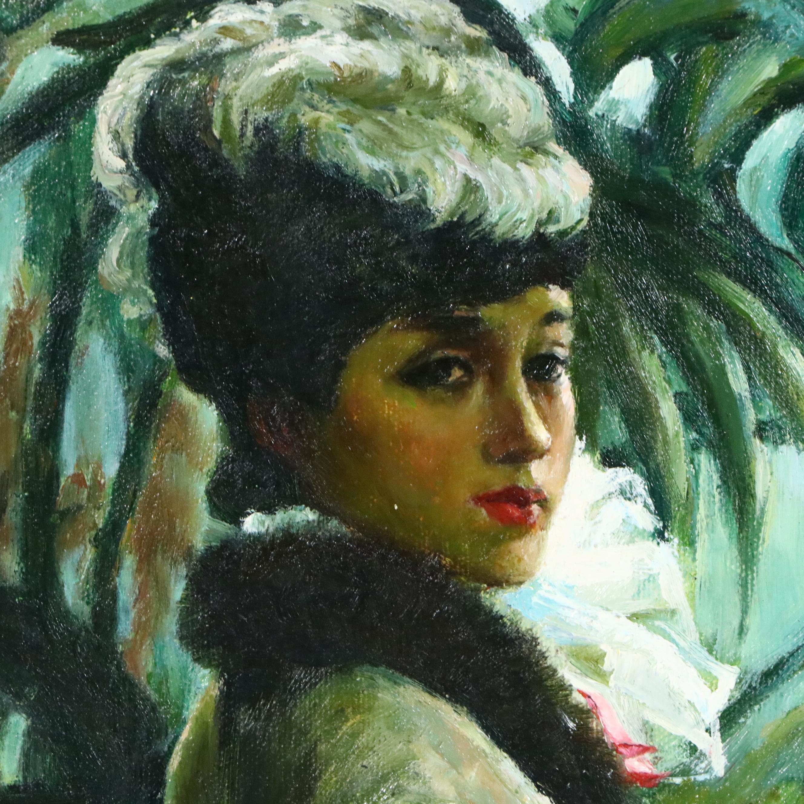 Celine Oil Painting After James Tissot "In The Greenhouse"