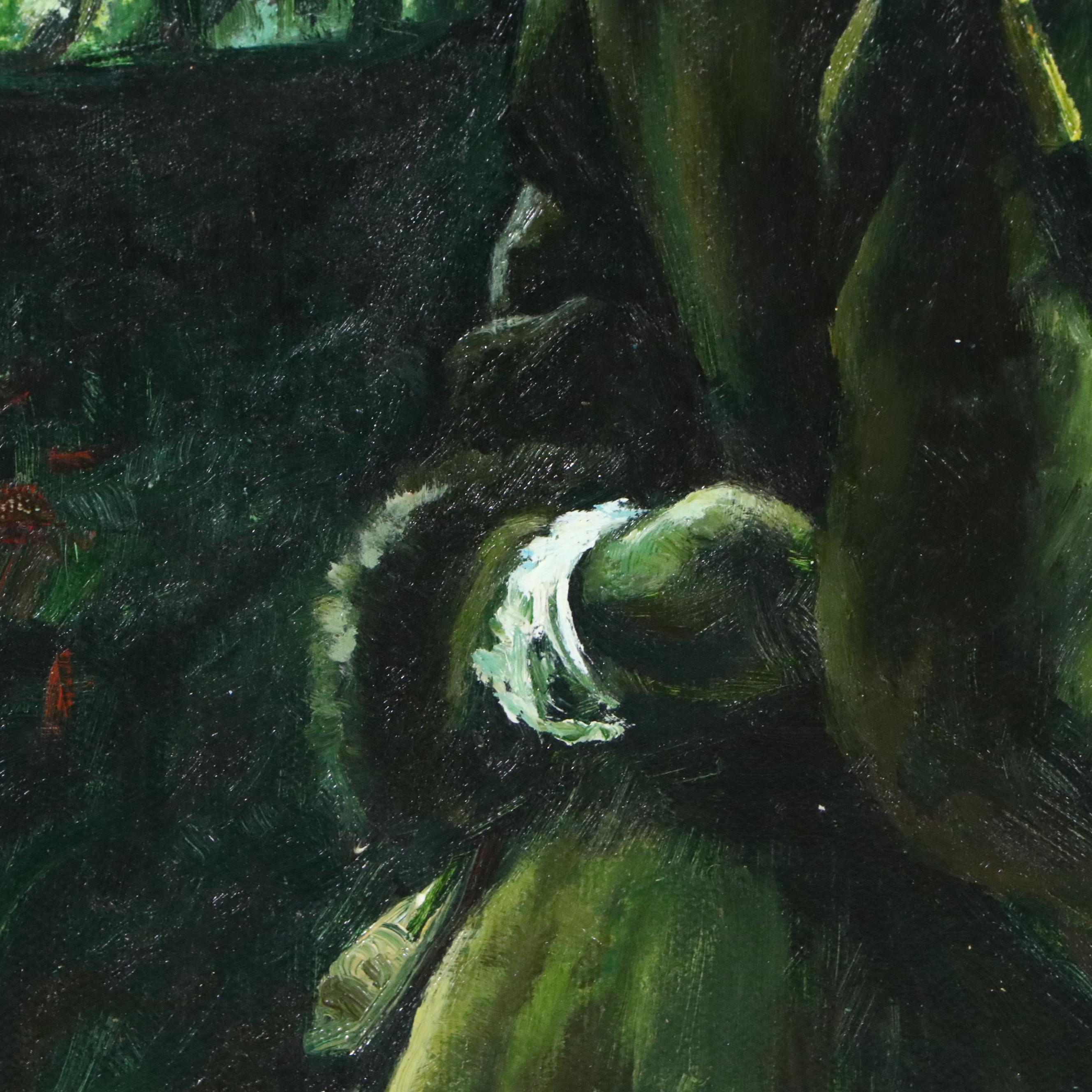 Celine Oil Painting After James Tissot "In The Greenhouse"