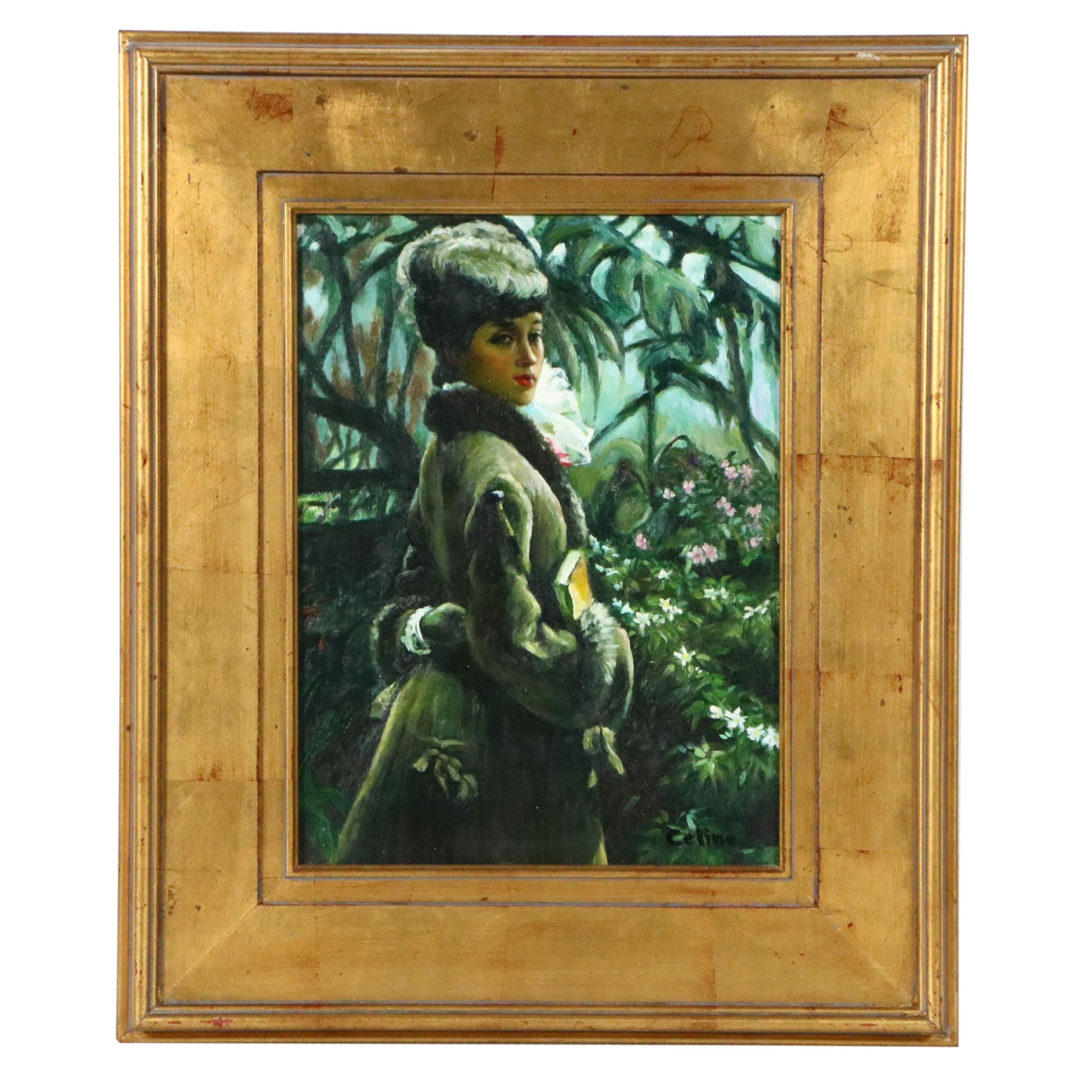 Celine Oil Painting After James Tissot "In The Greenhouse"
