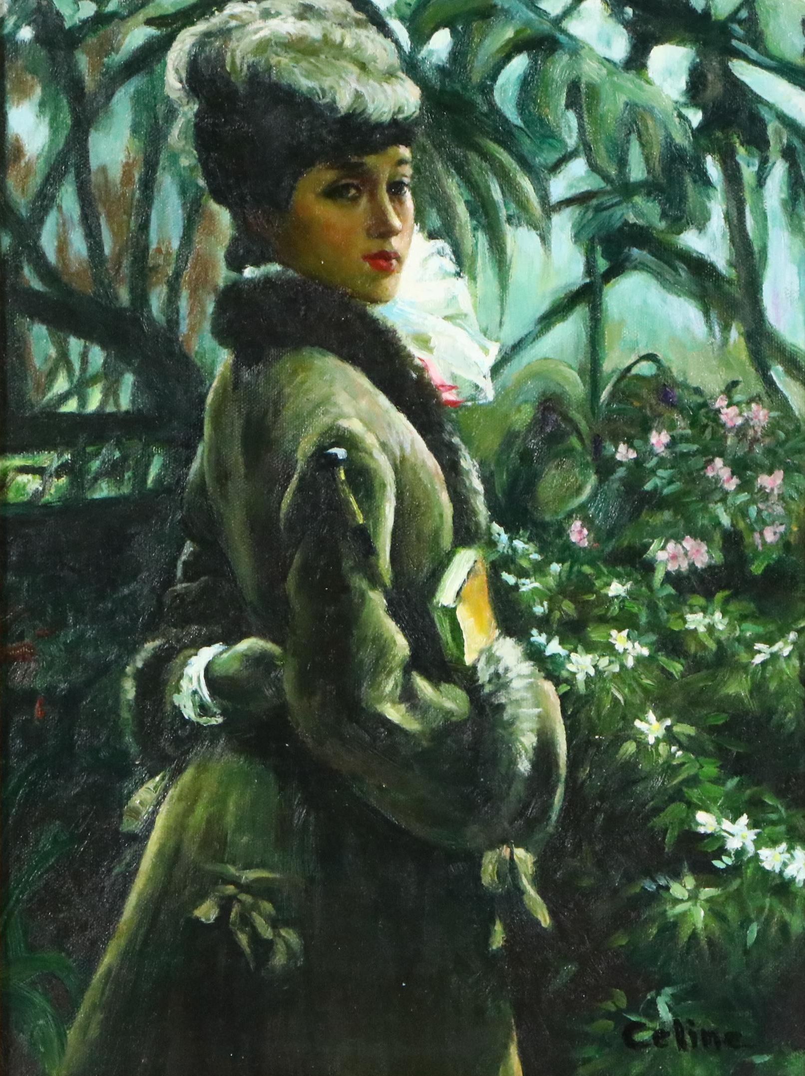 Celine Oil Painting After James Tissot "In The Greenhouse"