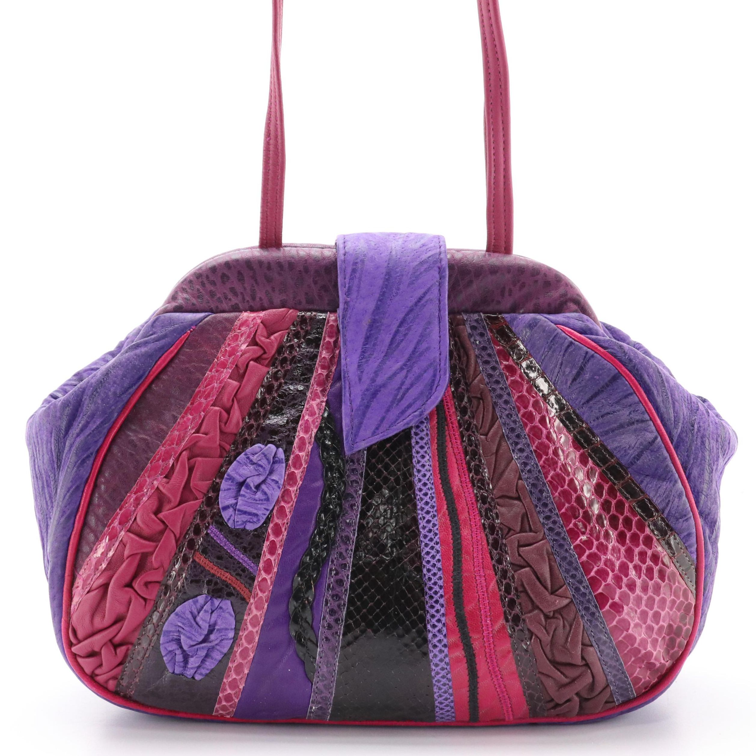Carlo Fiori Purple Patchwork Leather Crossbody Clutch Bag