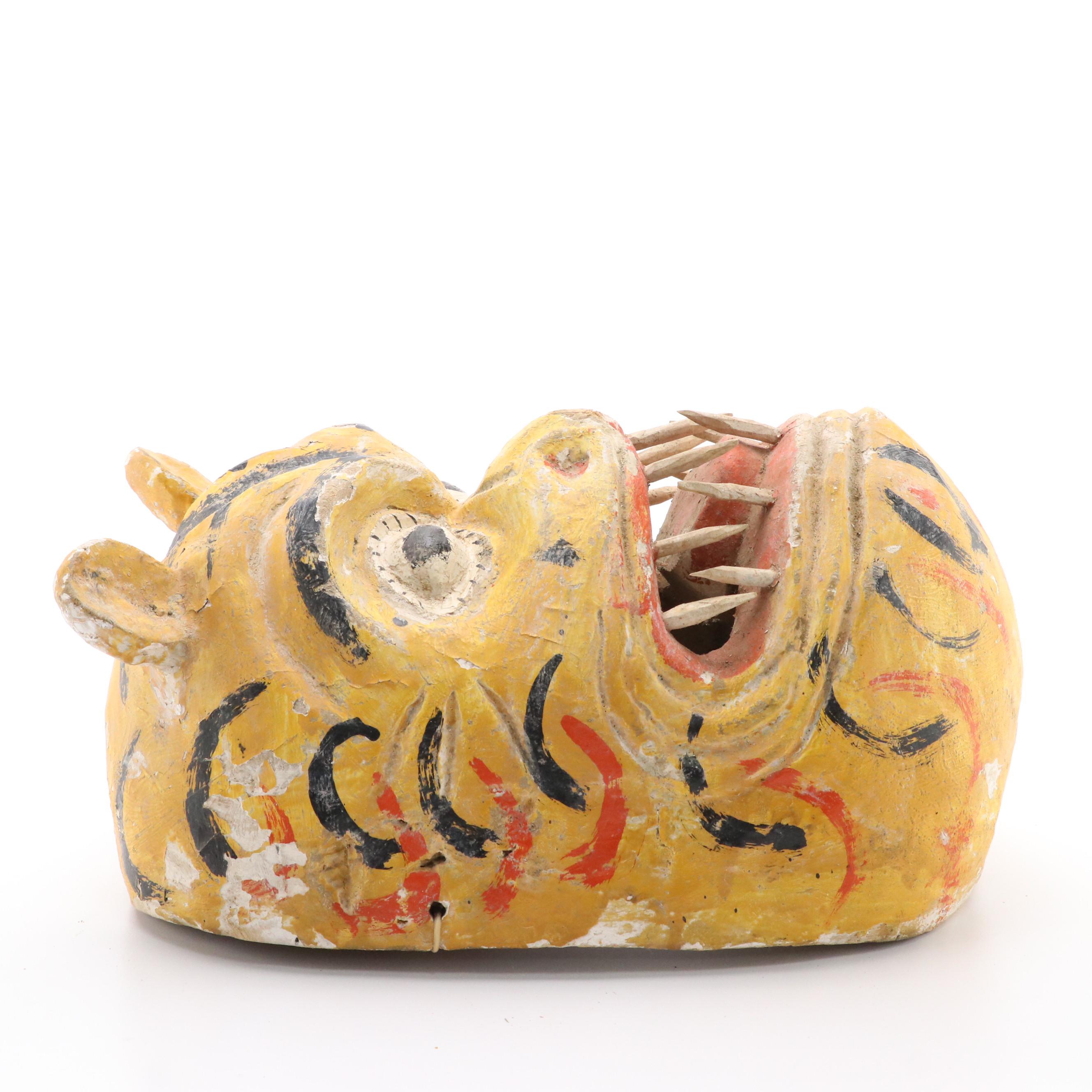 South American Carnival Carved Wood Tiger Mask