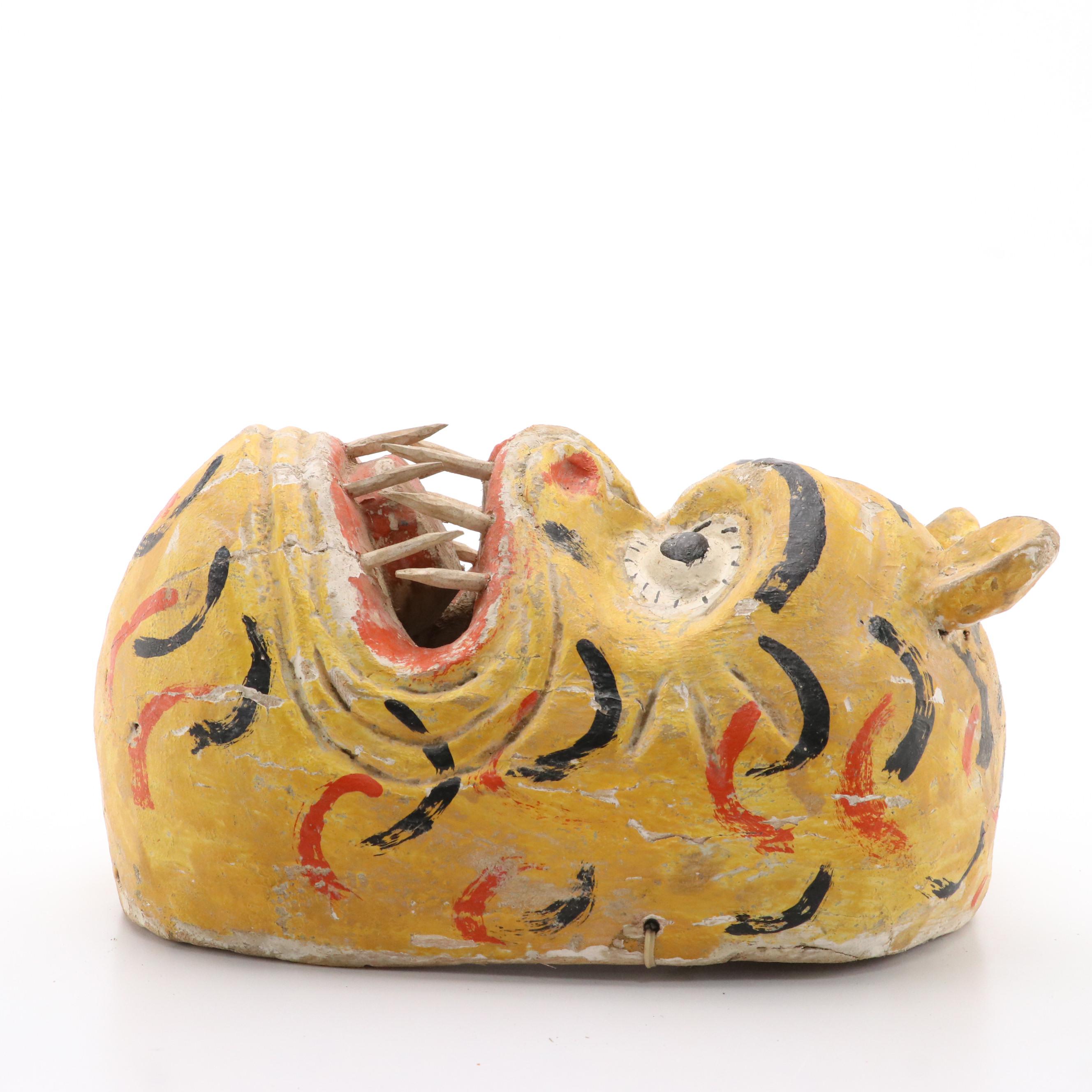 South American Carnival Carved Wood Tiger Mask