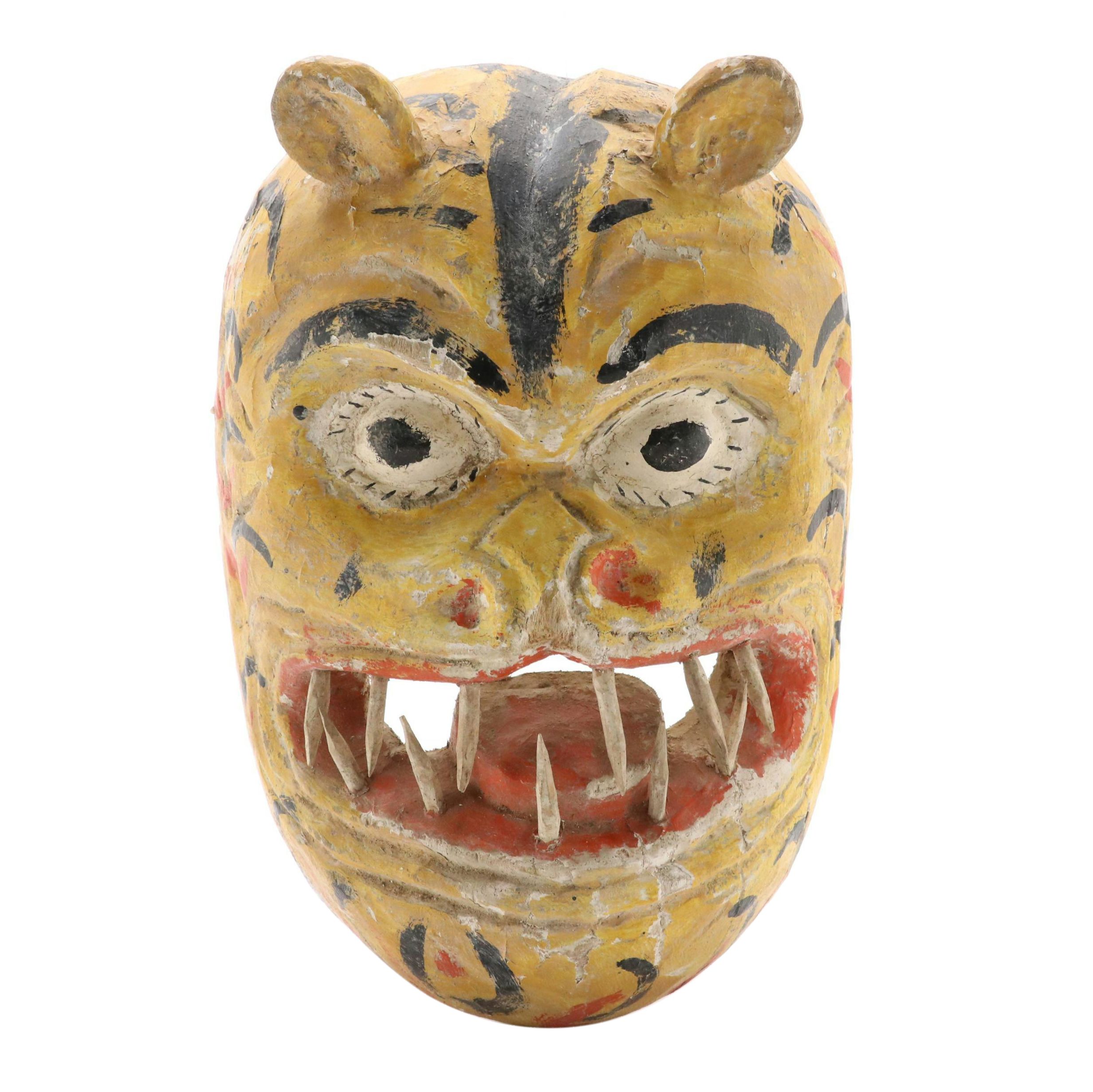 South American Carnival Carved Wood Tiger Mask