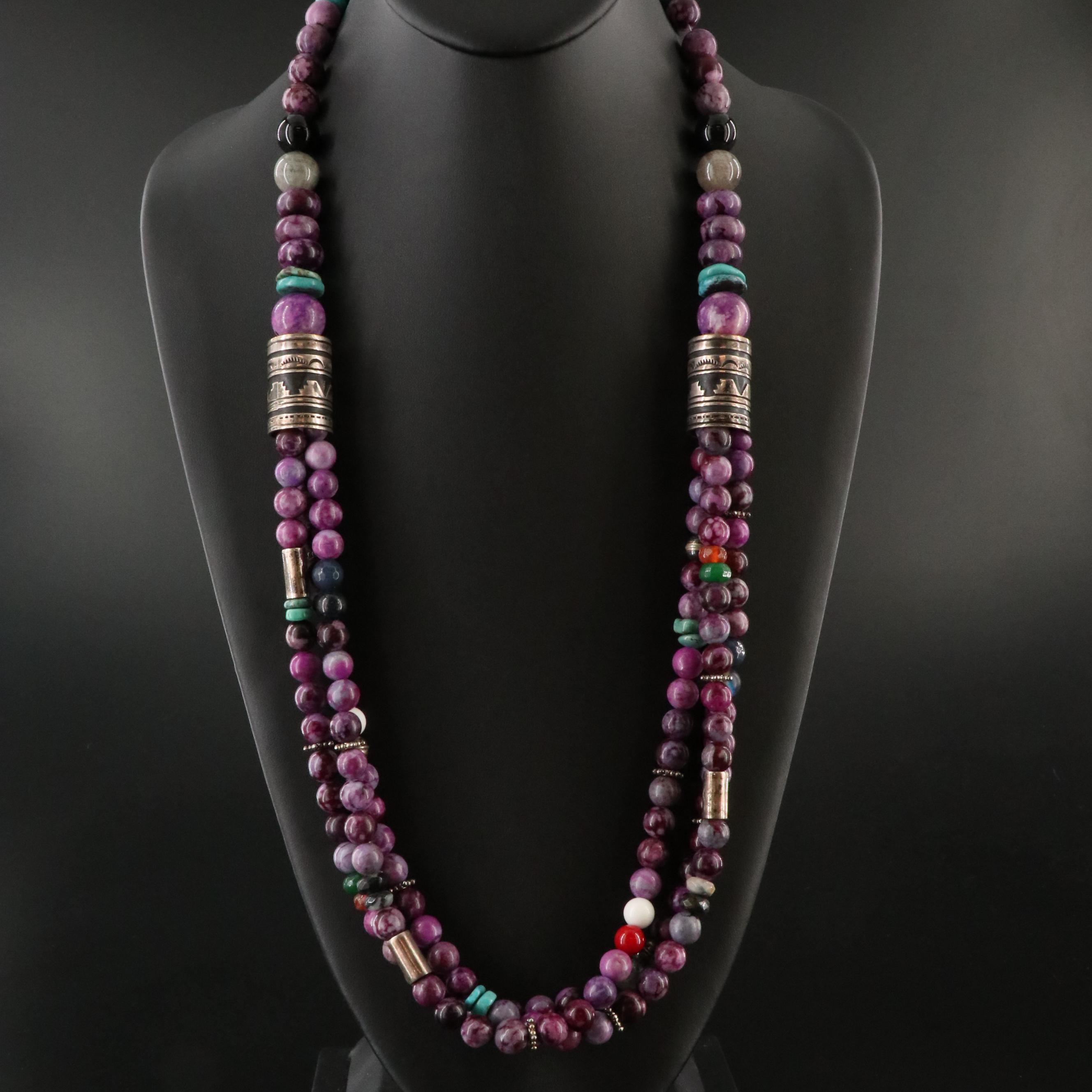 Tommy and Rosita Singer Navajo Diné Sterling Sugilite and Gemstone Necklace