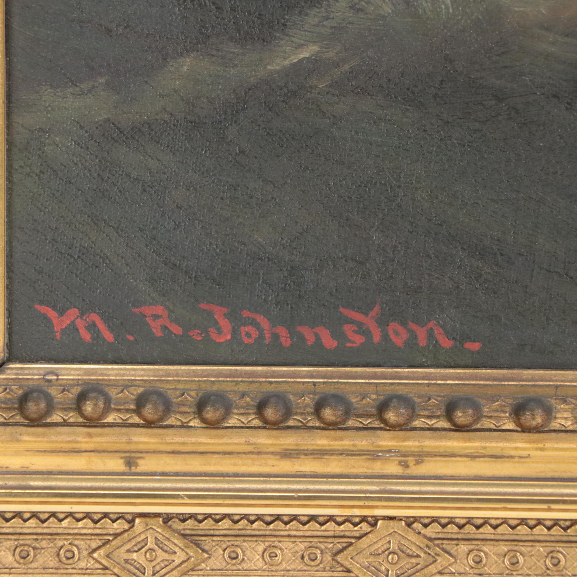 M.R. Johnston Coastal Landscape Oil Painting With Lighthouse