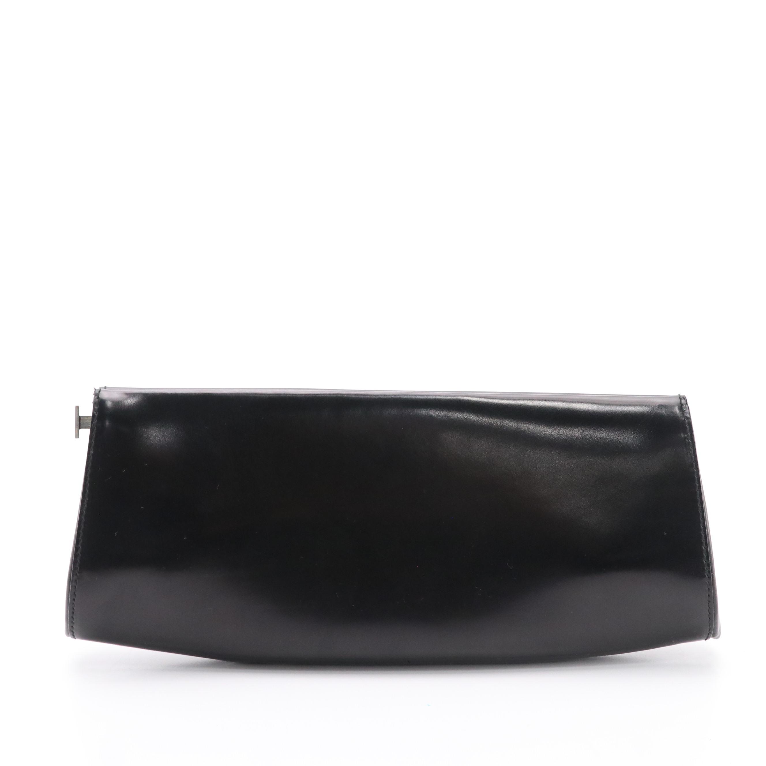 Prada Black Leather Frame Clutch in Box