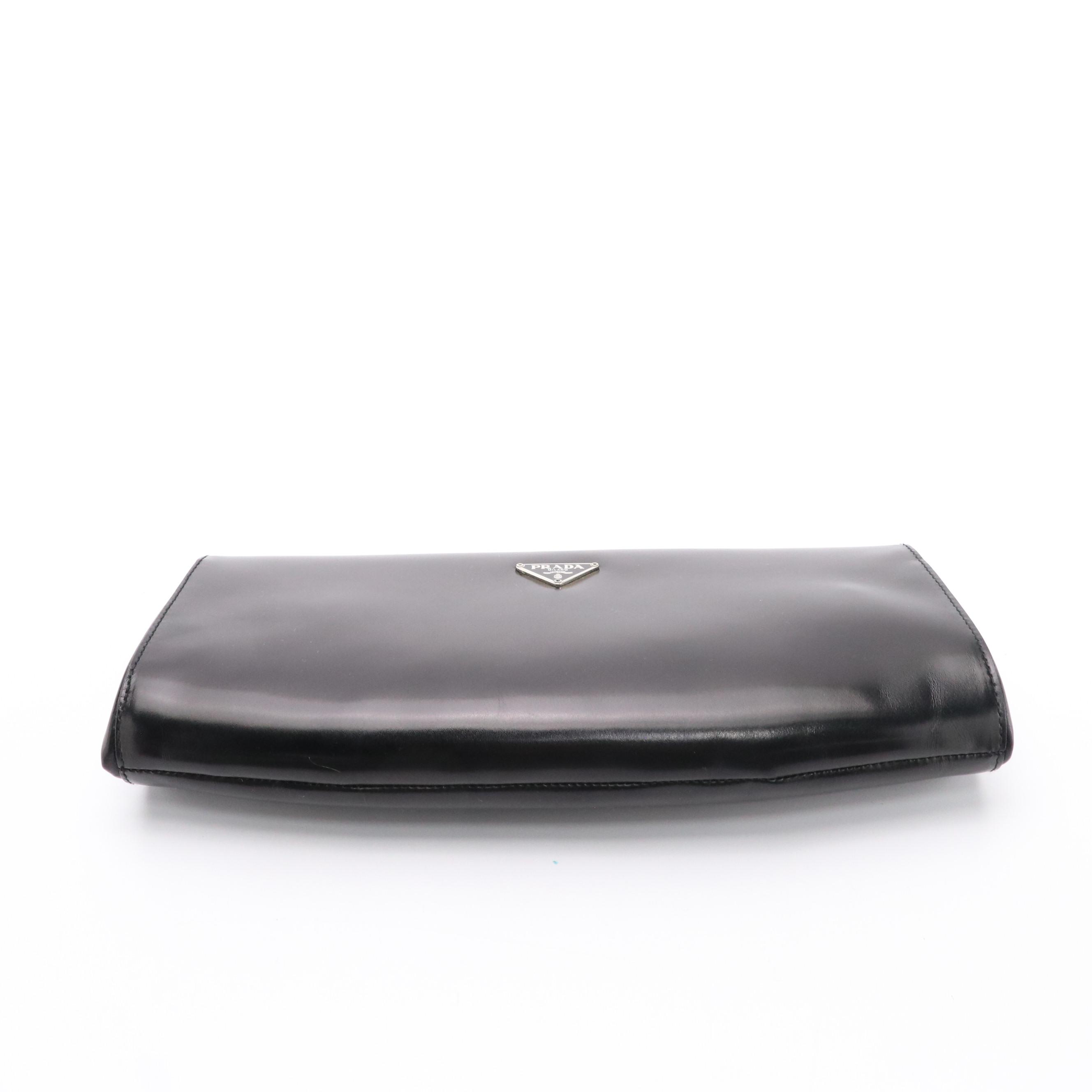Prada Black Leather Frame Clutch in Box