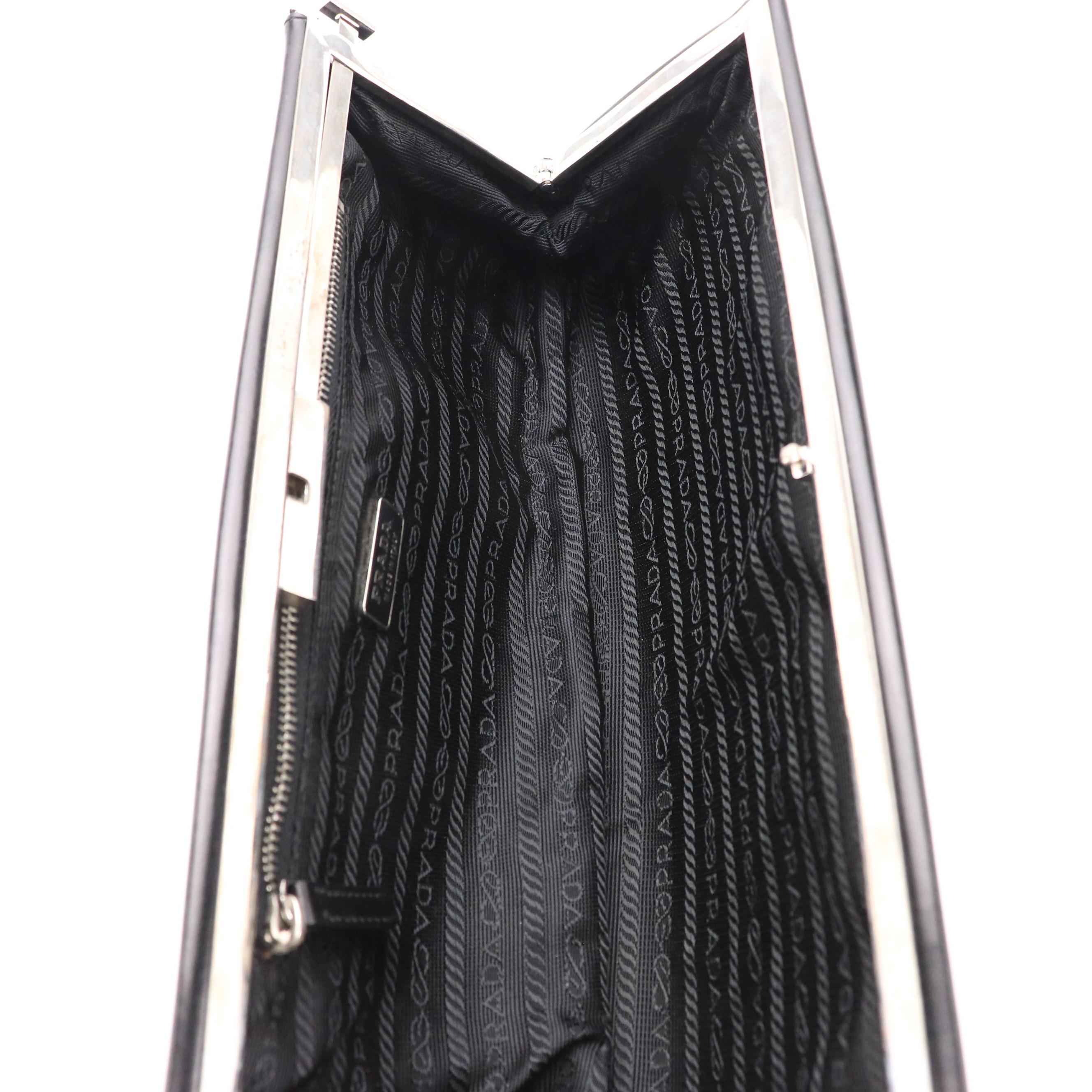 Prada Black Leather Frame Clutch in Box