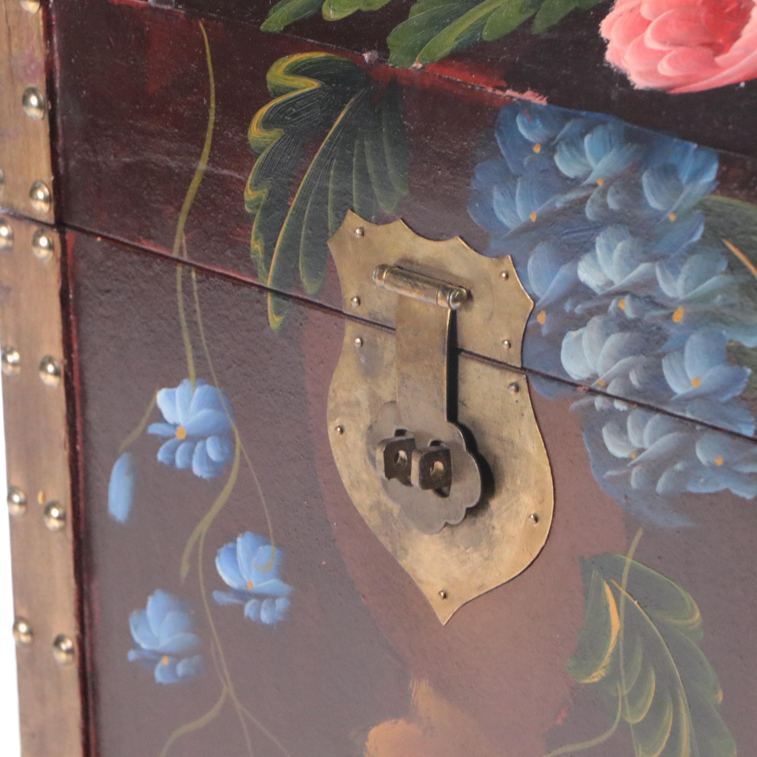 Vintage Dome Top Hand-Painted Floral Decorative Chest