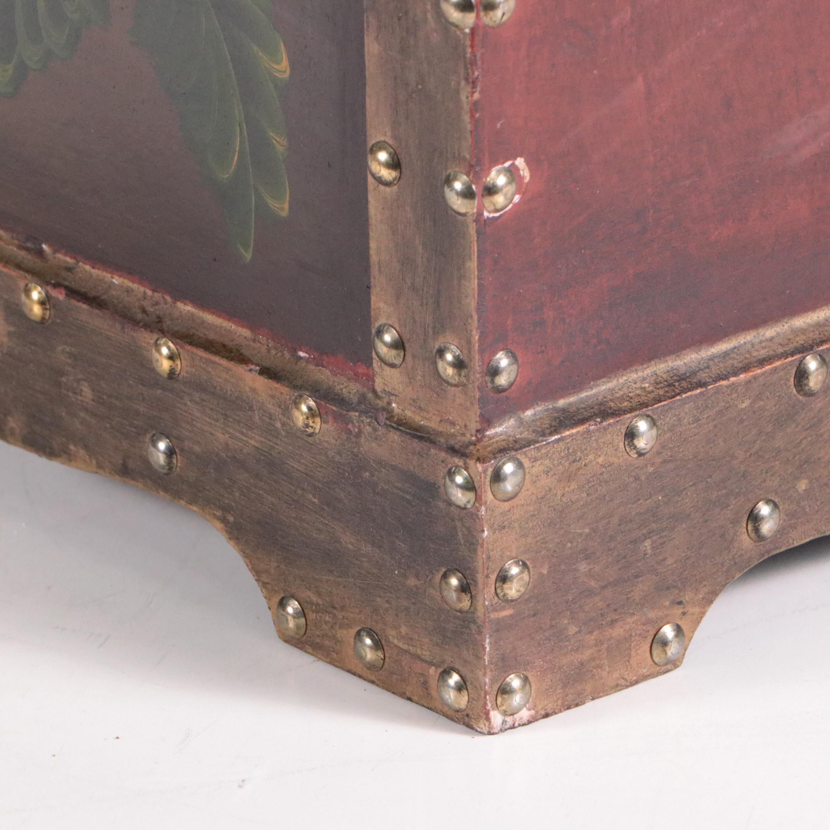 Vintage Dome Top Hand-Painted Floral Decorative Chest