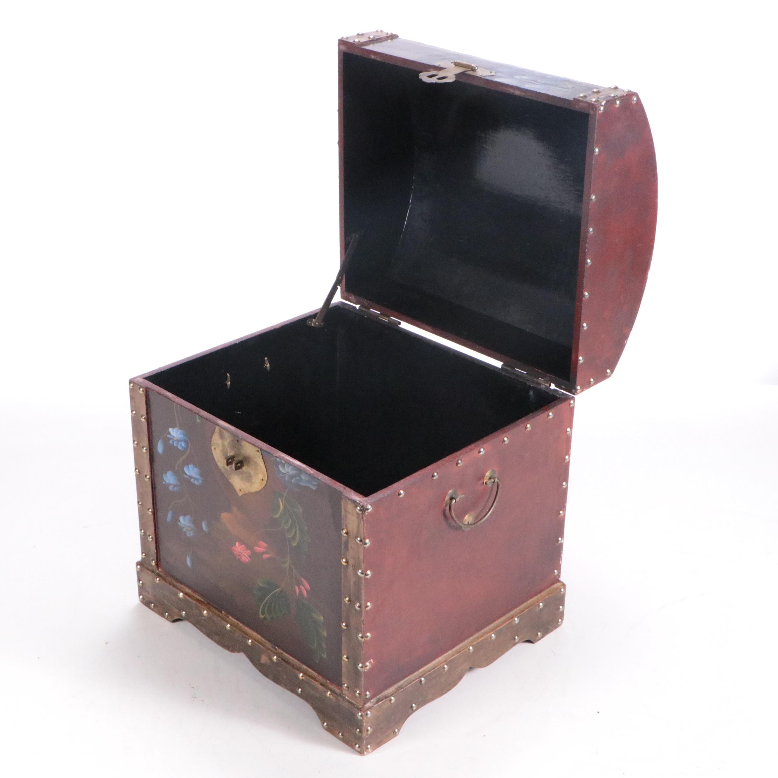 Vintage Dome Top Hand-Painted Floral Decorative Chest