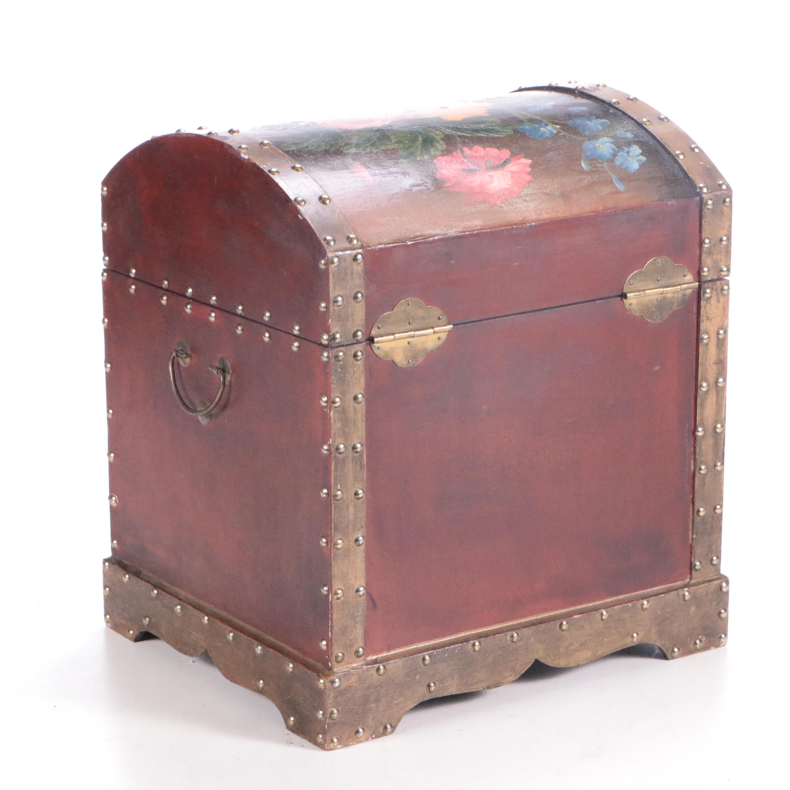 Vintage Dome Top Hand-Painted Floral Decorative Chest