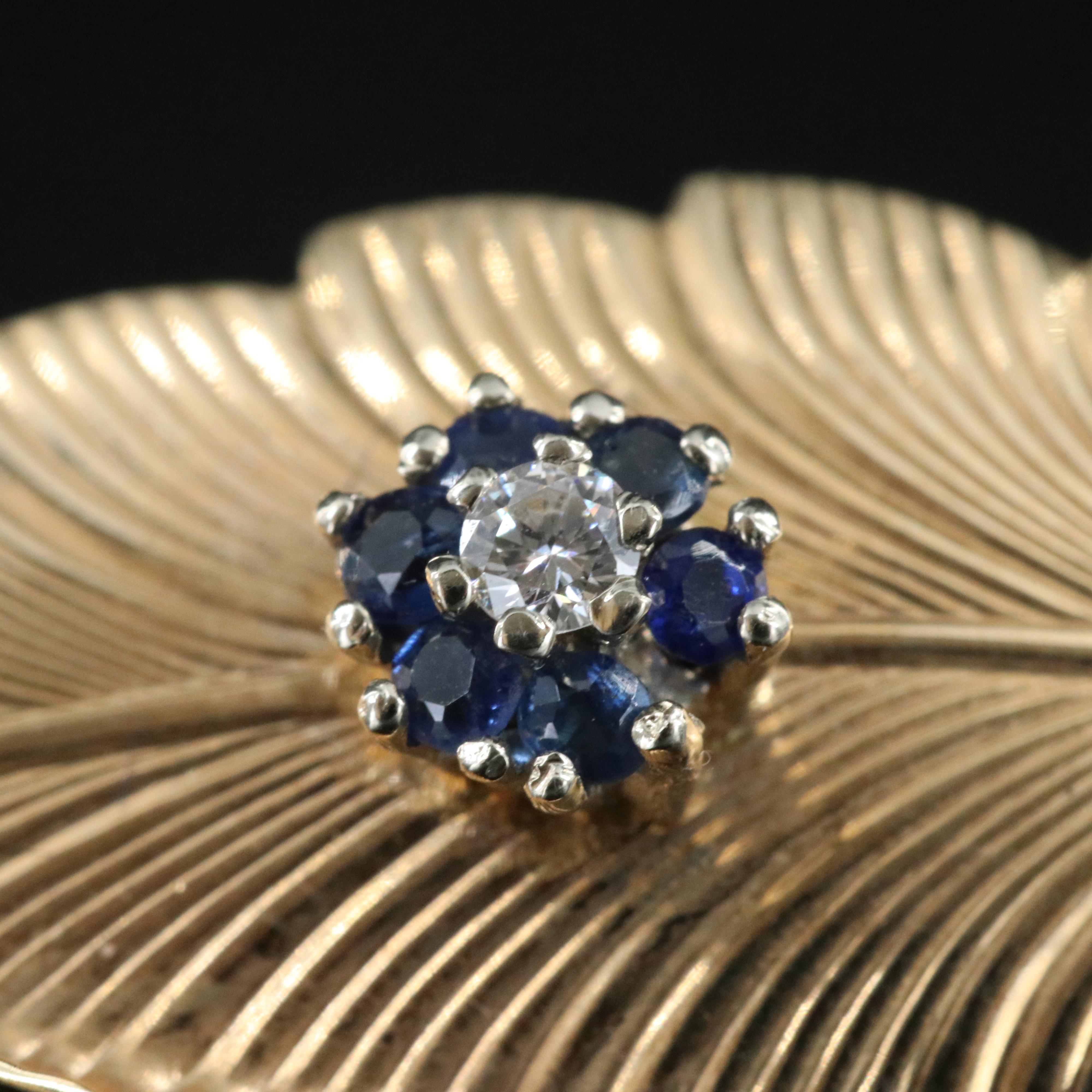 Tiffany & Co. 1960s 14K Sapphire and Diamond Leaf Brooch
