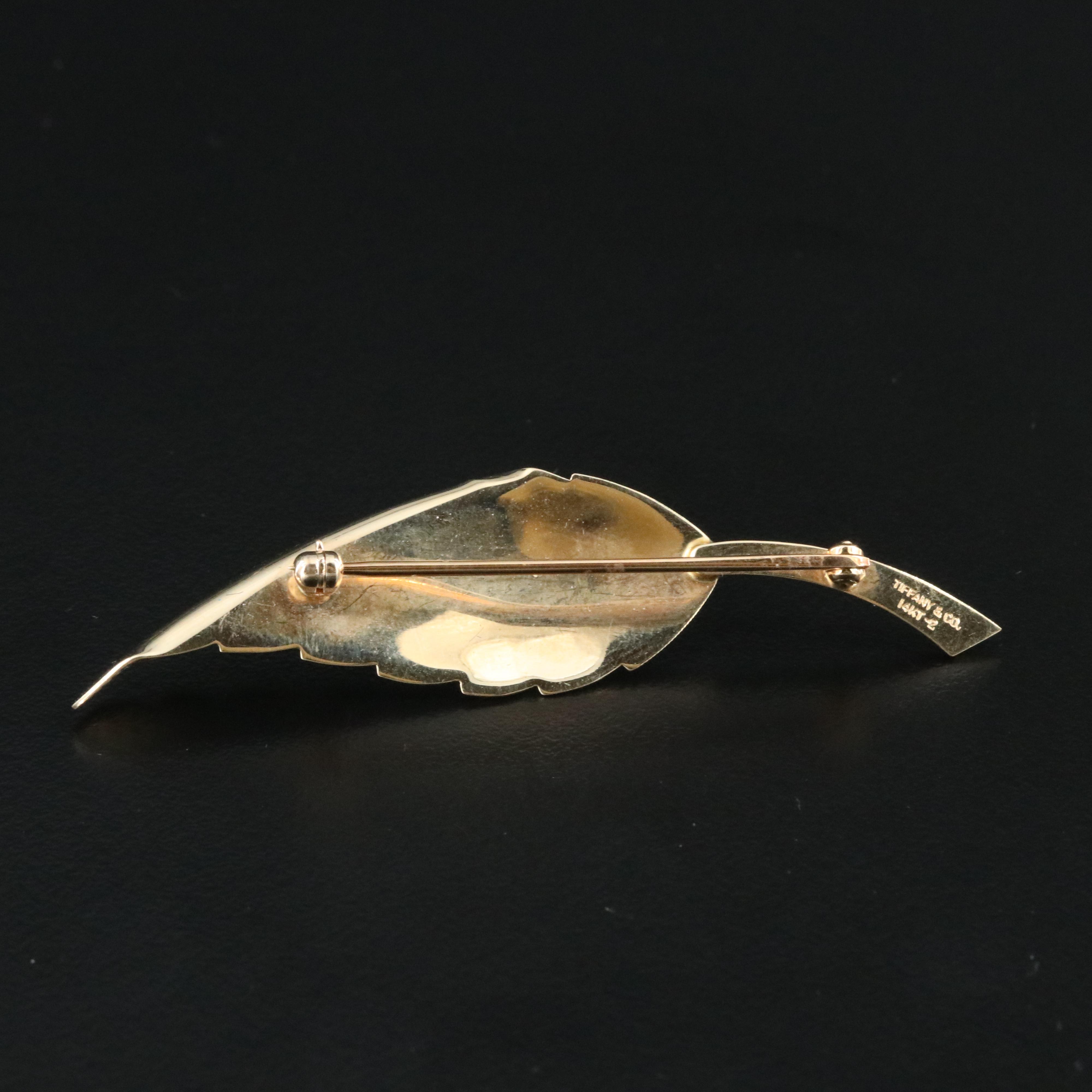 Tiffany & Co. 1960s 14K Sapphire and Diamond Leaf Brooch