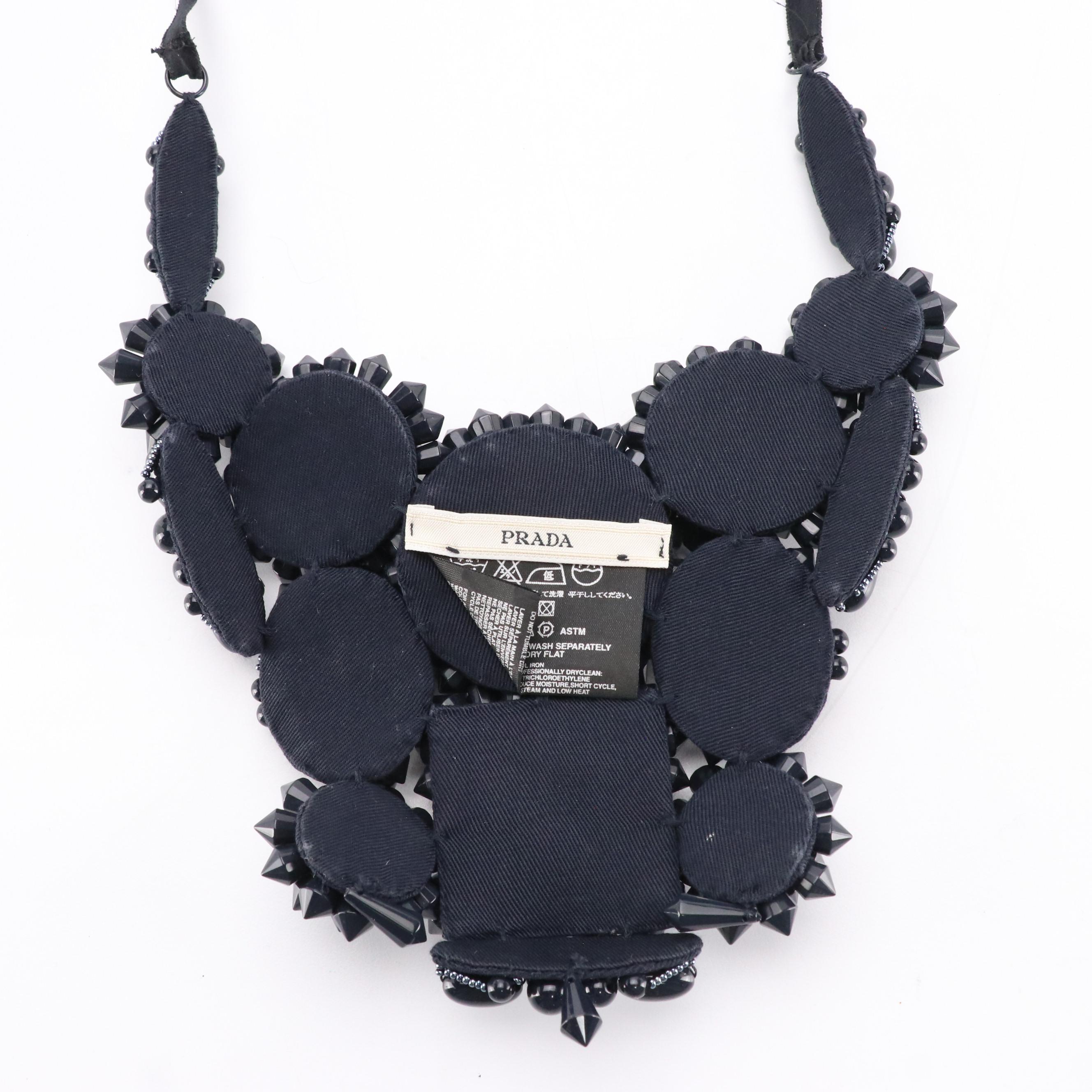 Prada Navy Blue Cluster Beaded Statement Necklace with Box