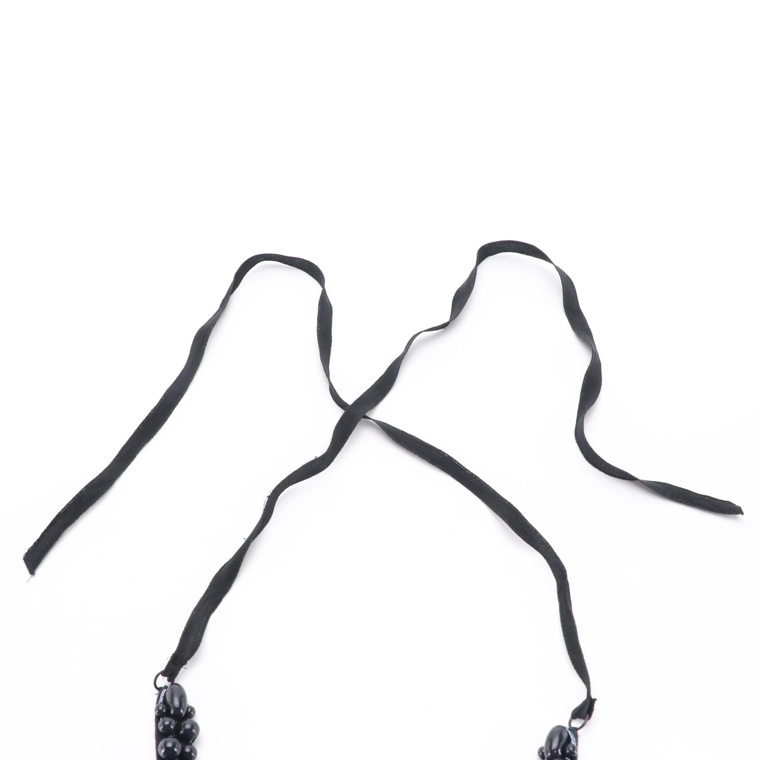 Prada Navy Blue Cluster Beaded Statement Necklace with Box