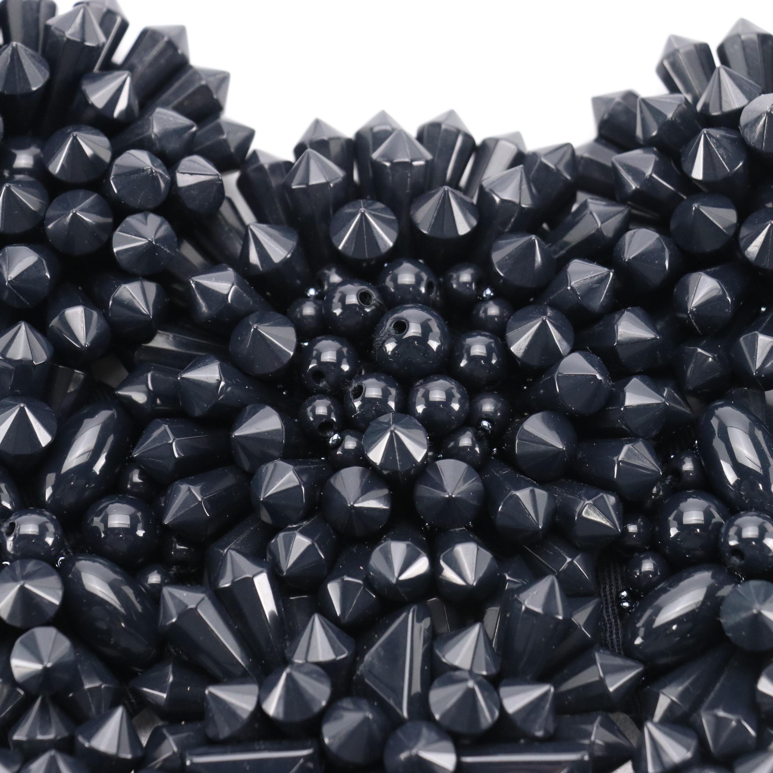 Prada Navy Blue Cluster Beaded Statement Necklace with Box