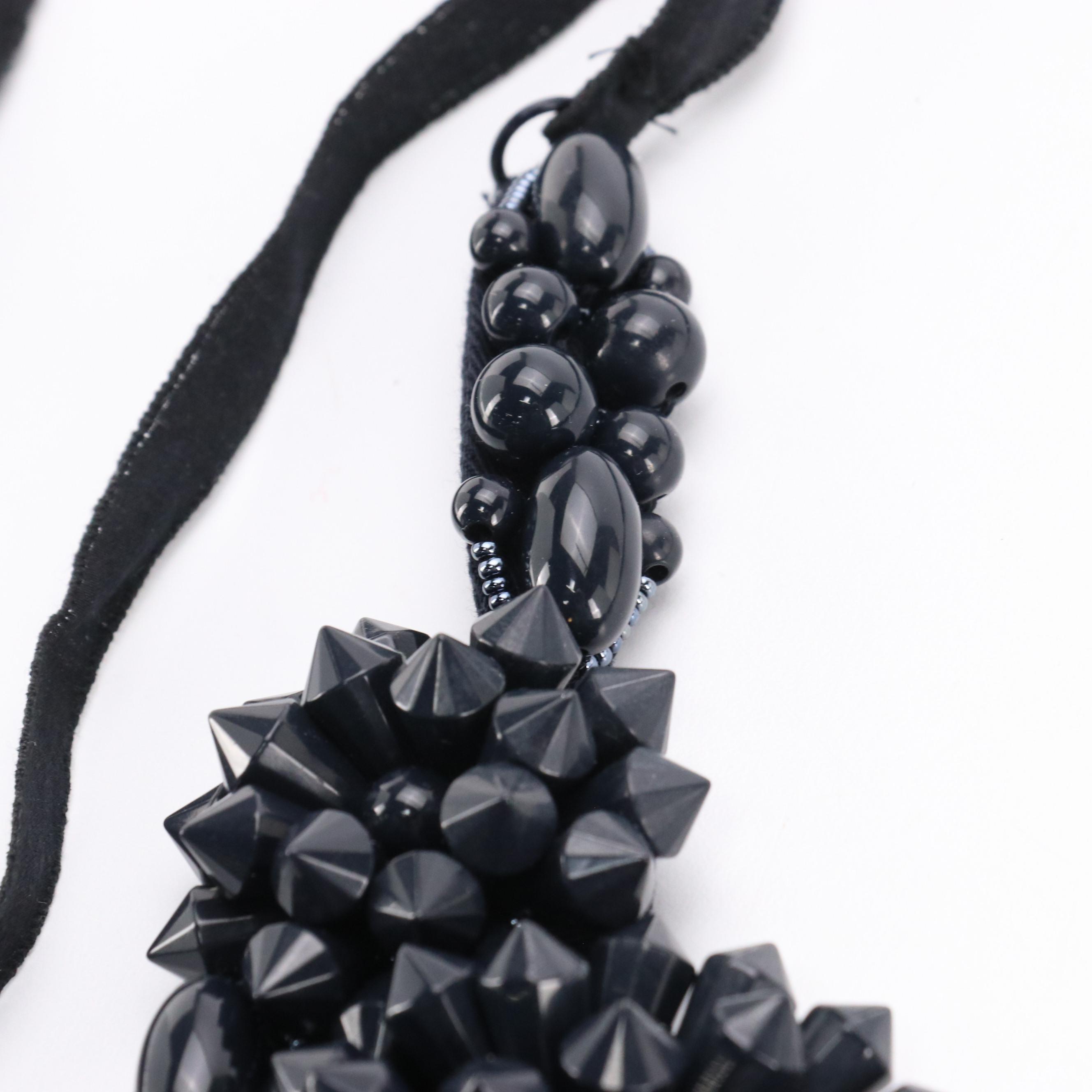 Prada Navy Blue Cluster Beaded Statement Necklace with Box