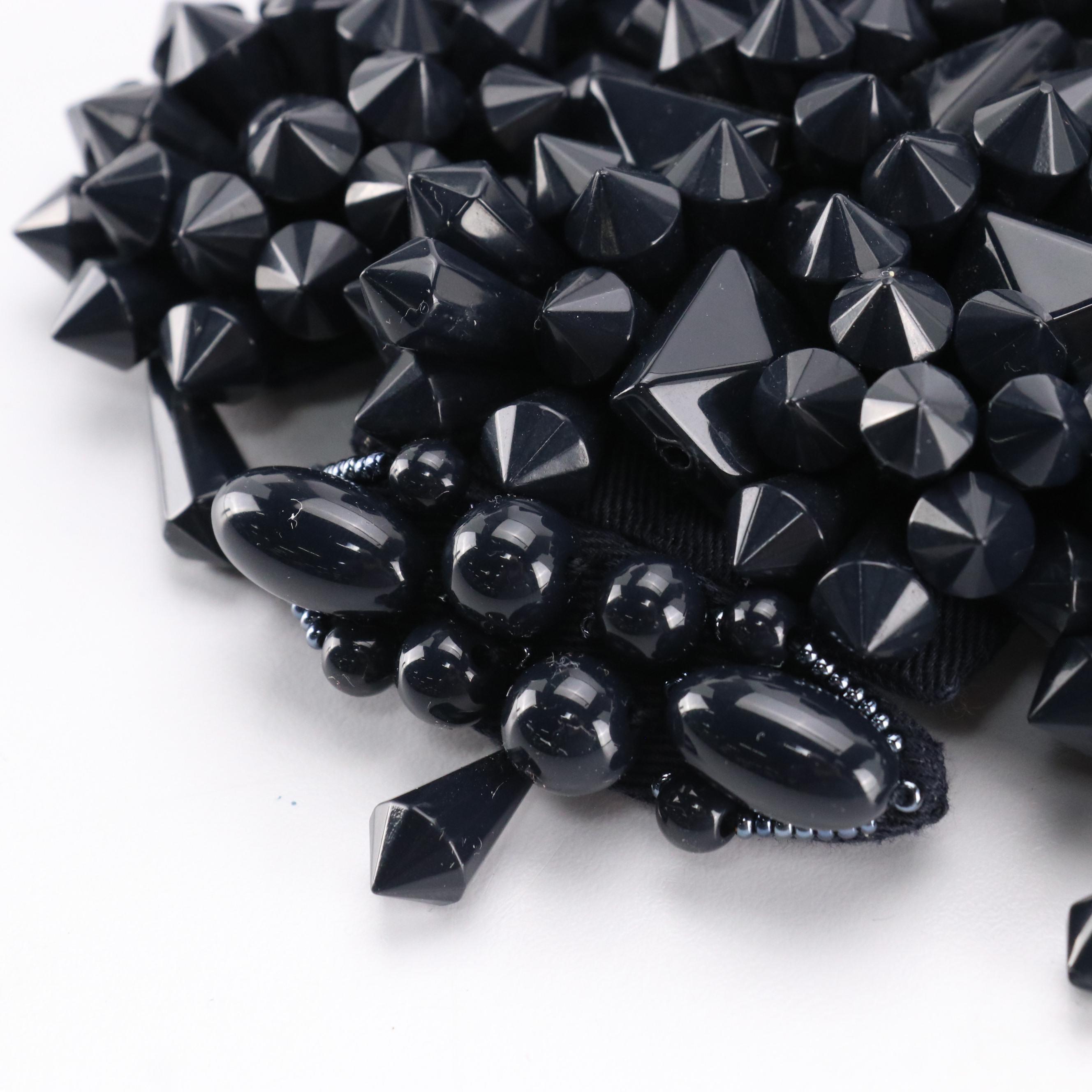 Prada Navy Blue Cluster Beaded Statement Necklace with Box