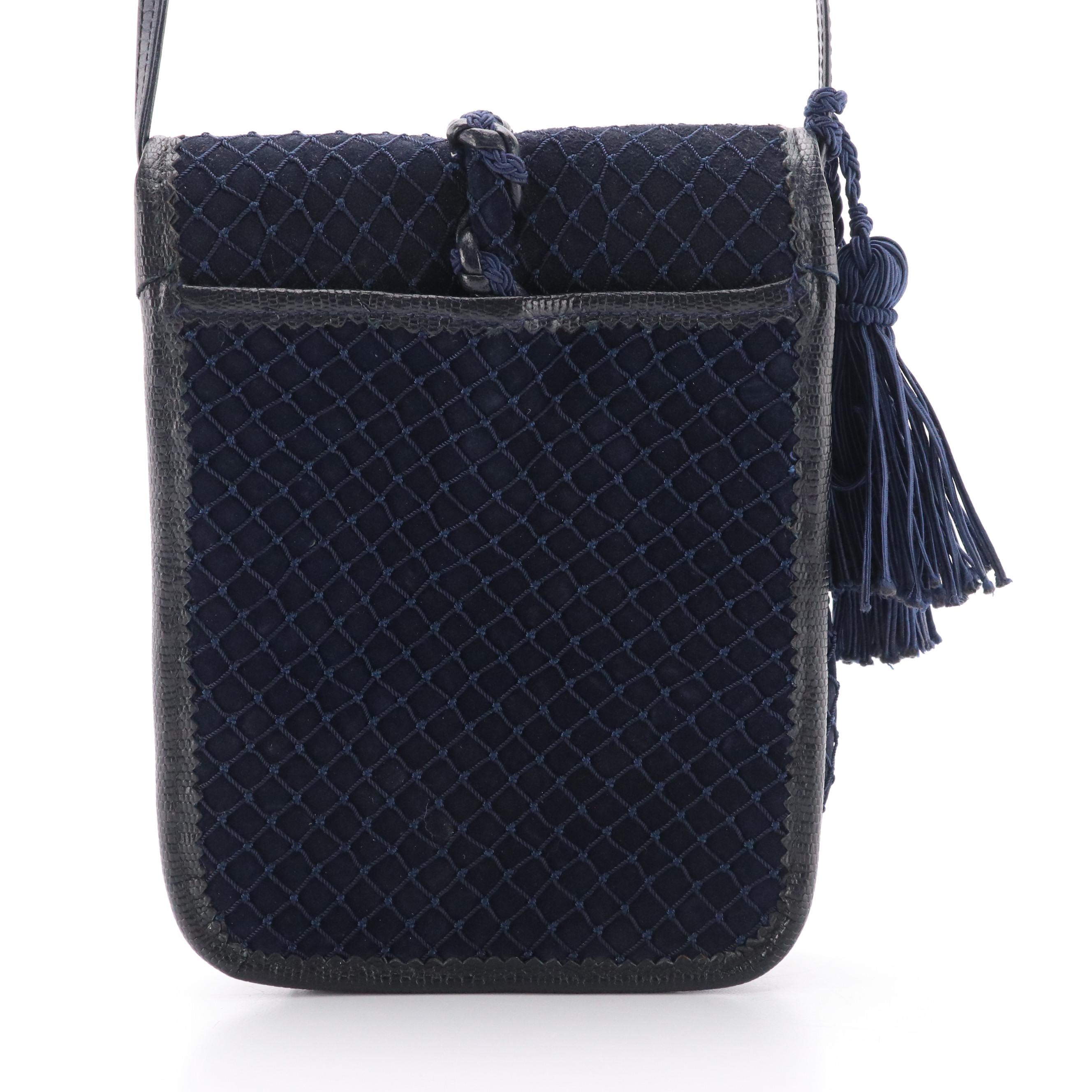 Carlo Fiori Woven Front Flap Crossbody Bag with Snakeskin & More Patchwork Belt