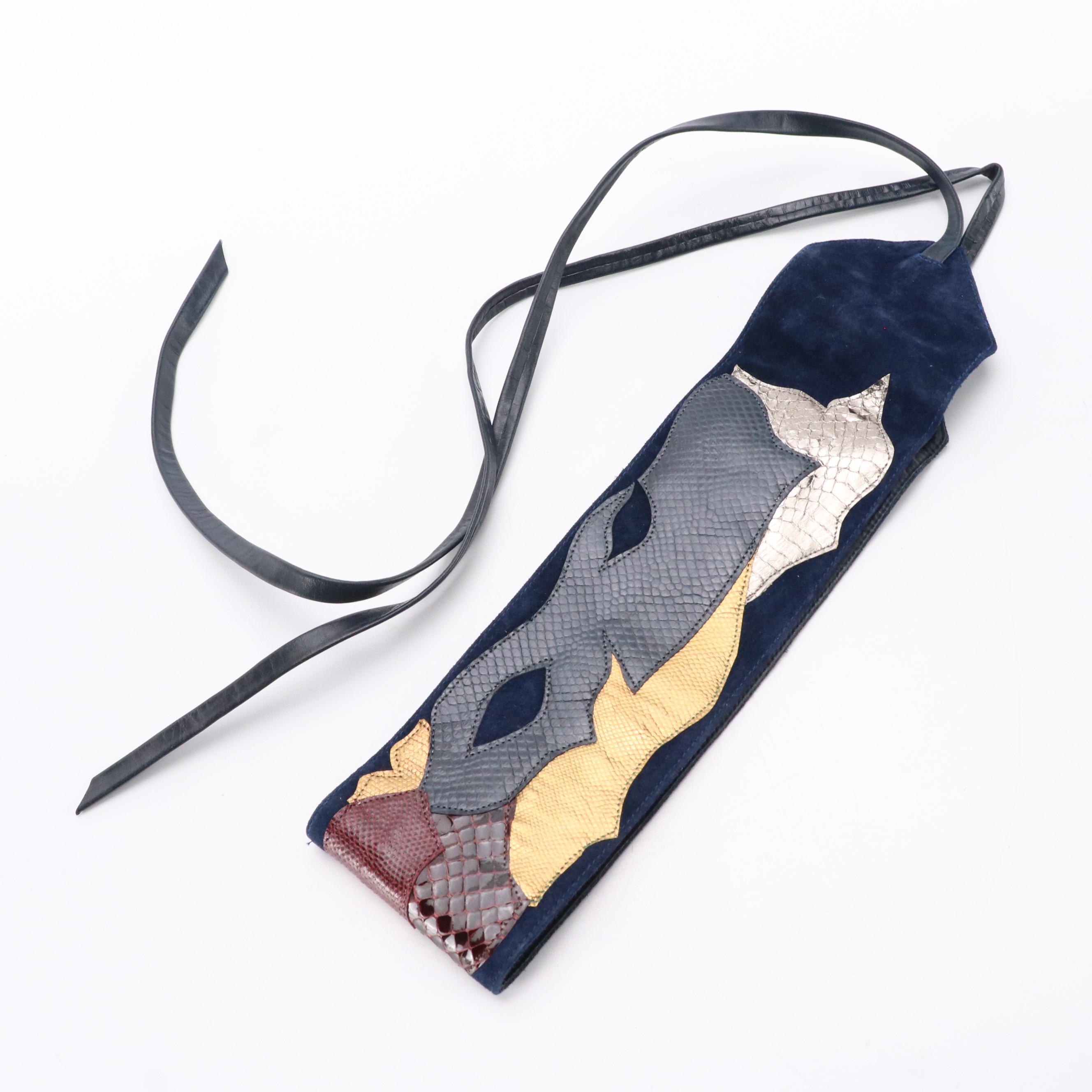 Carlo Fiori Woven Front Flap Crossbody Bag with Snakeskin & More Patchwork Belt