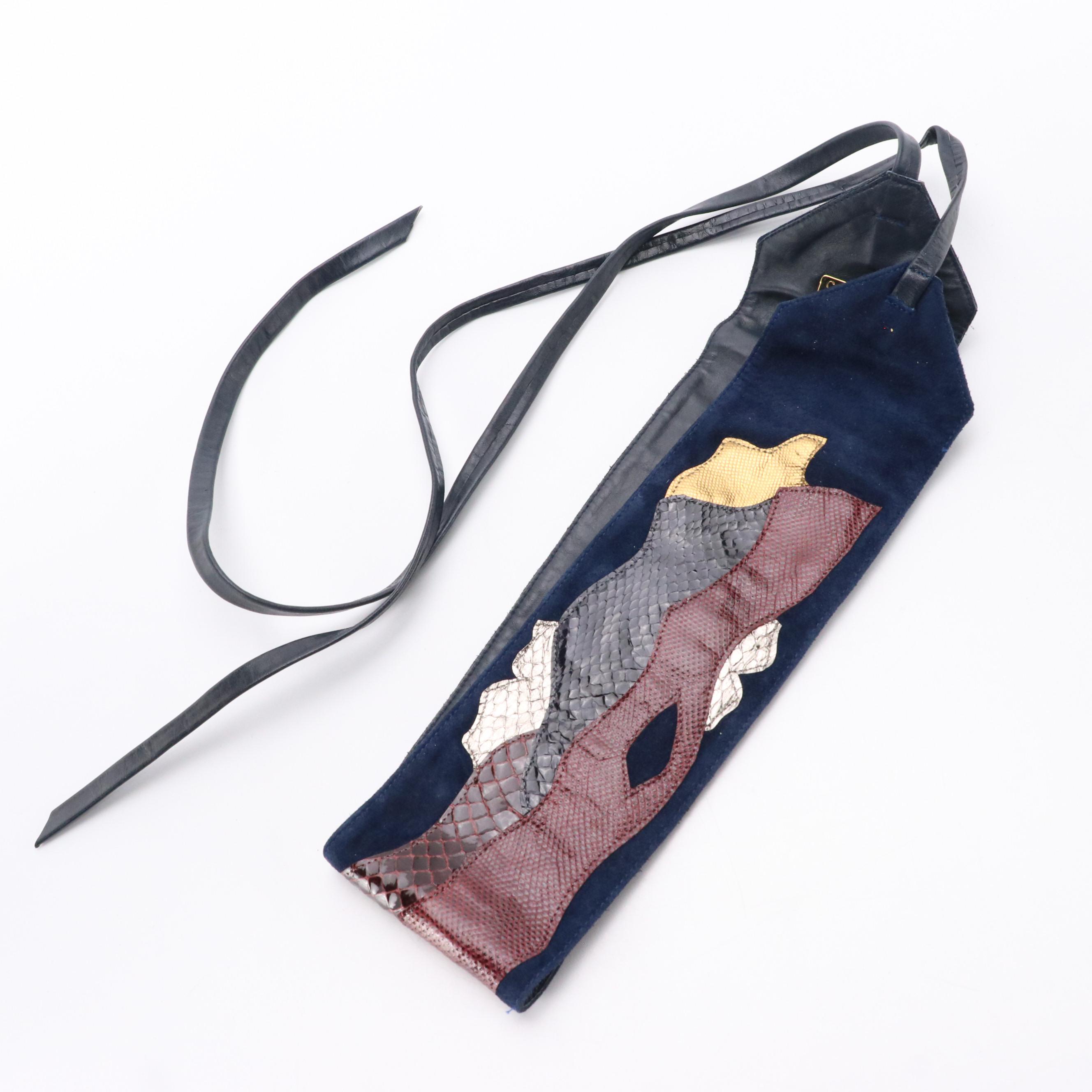 Carlo Fiori Woven Front Flap Crossbody Bag with Snakeskin & More Patchwork Belt