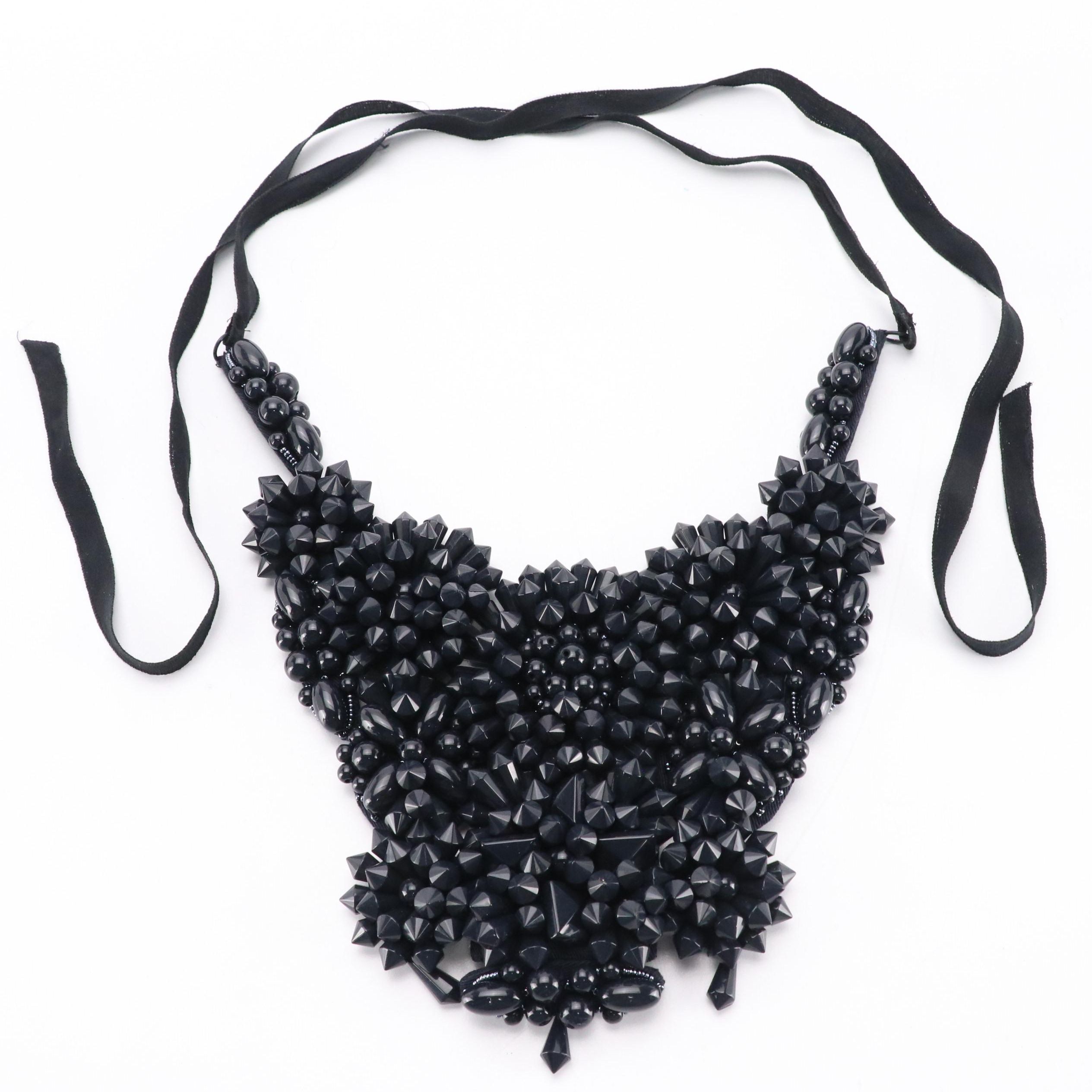 Prada Navy Blue Cluster Beaded Statement Necklace with Box