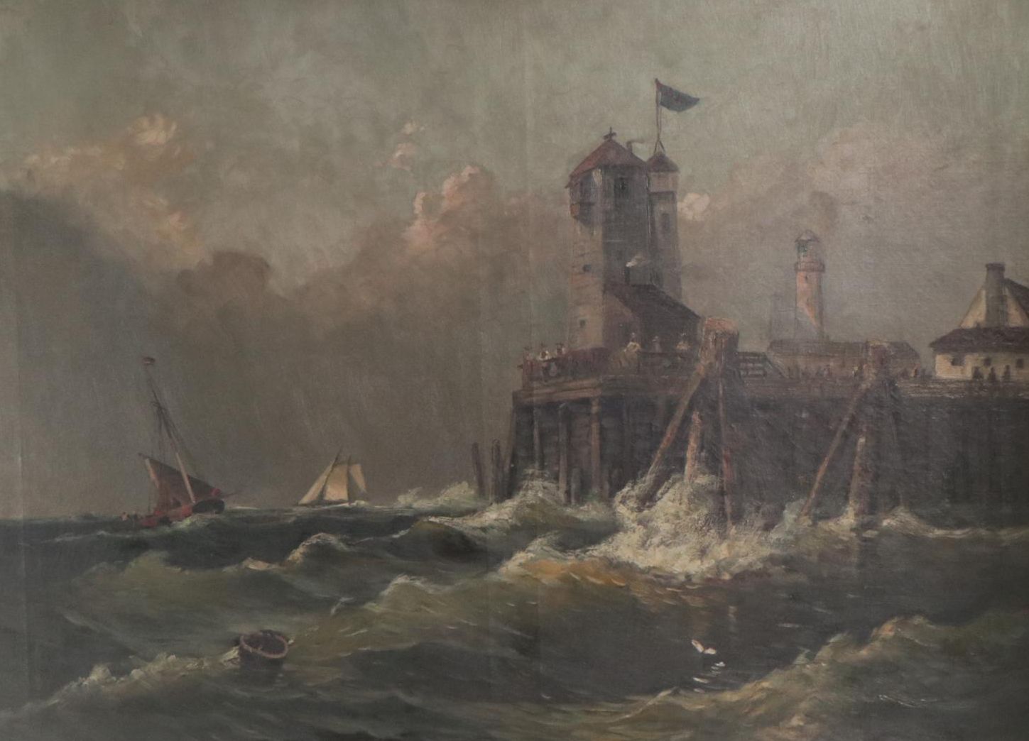 M.R. Johnston Coastal Landscape Oil Painting With Lighthouse
