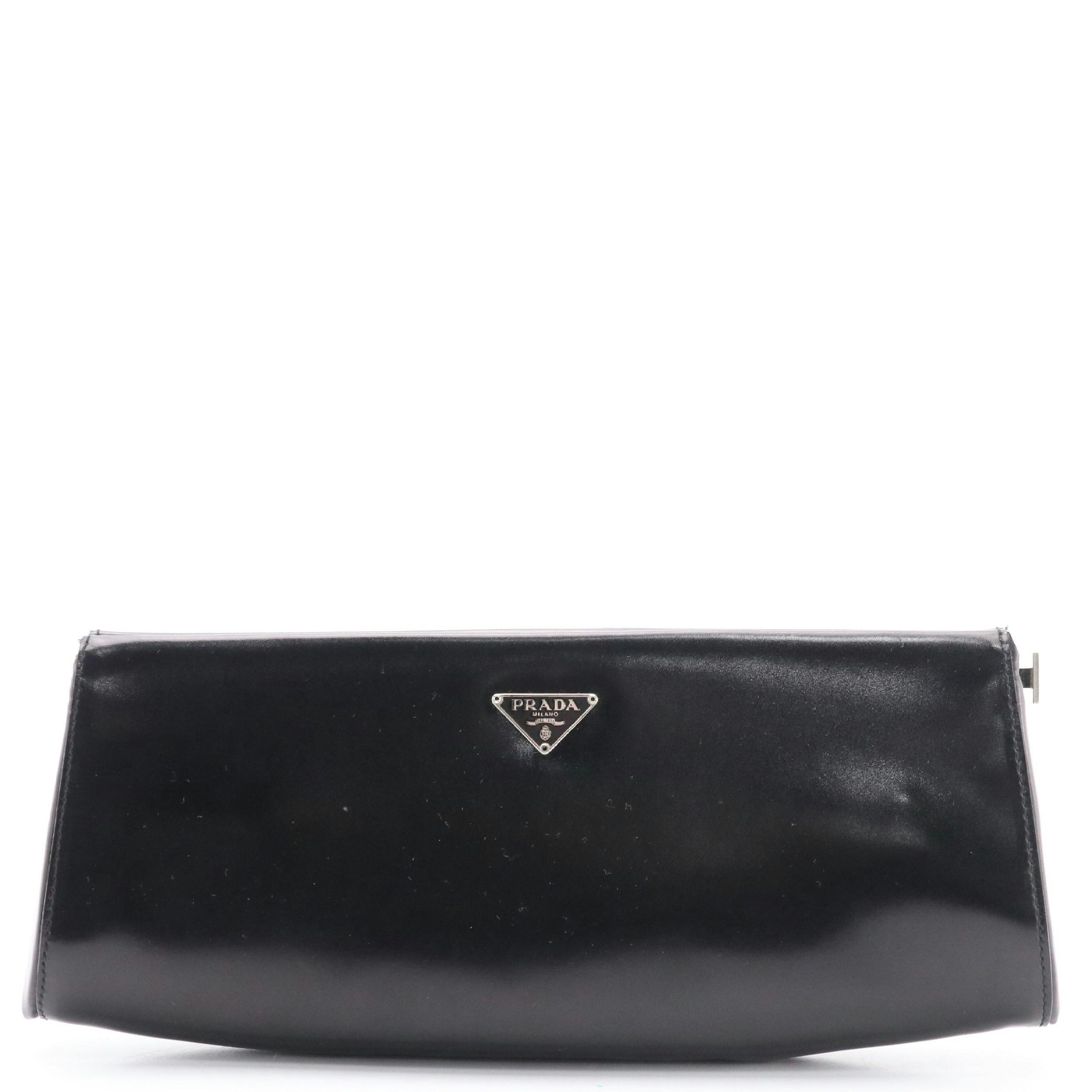 Prada Black Leather Frame Clutch in Box